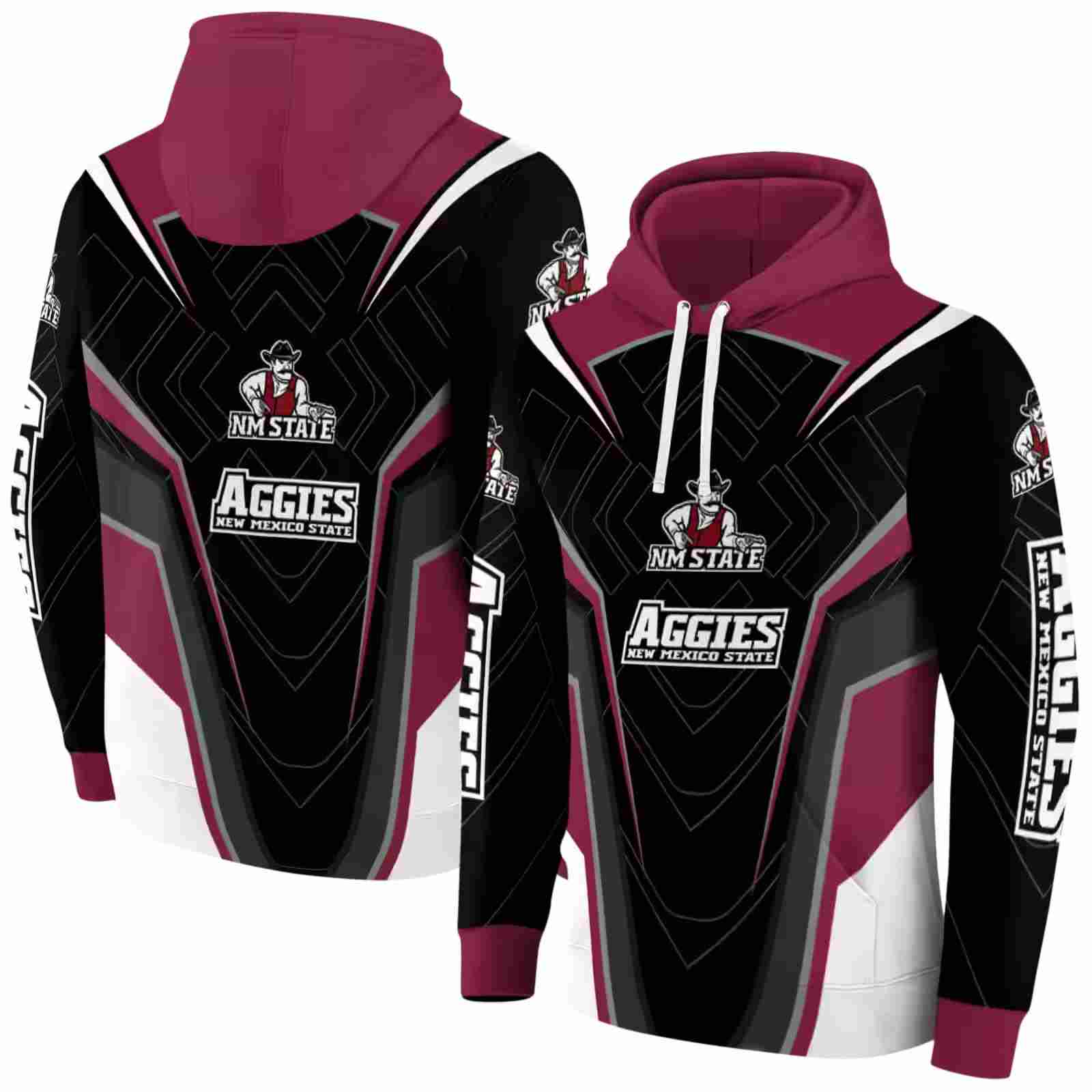new mexico state aggies futuristic pattern crimson black hoodie fashion forward