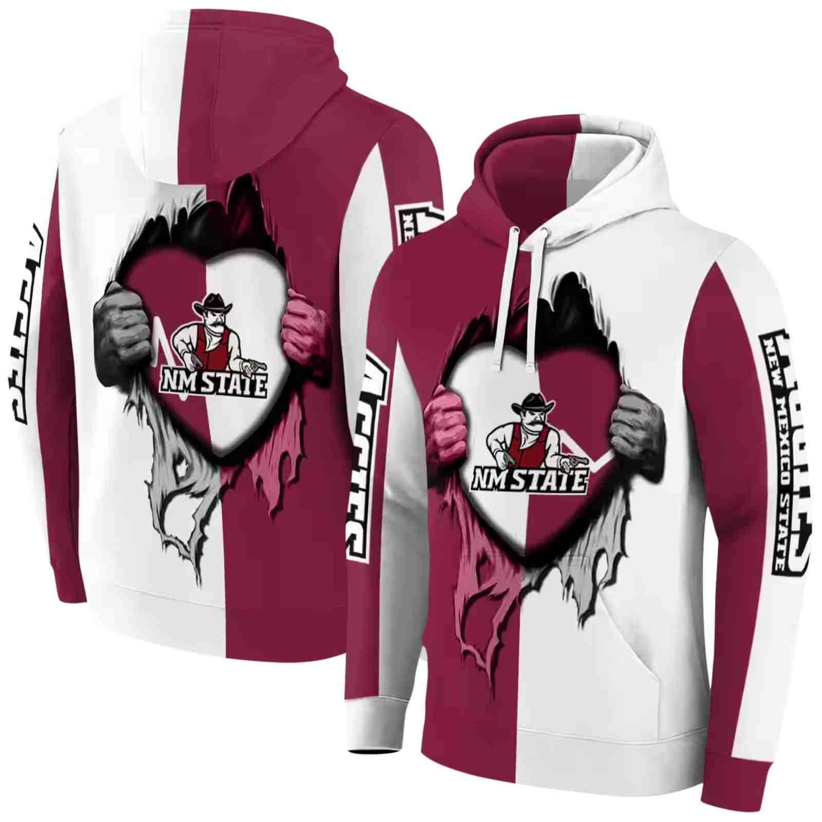 new mexico state aggies heartbeat graphic crimson hoodie fashion forward