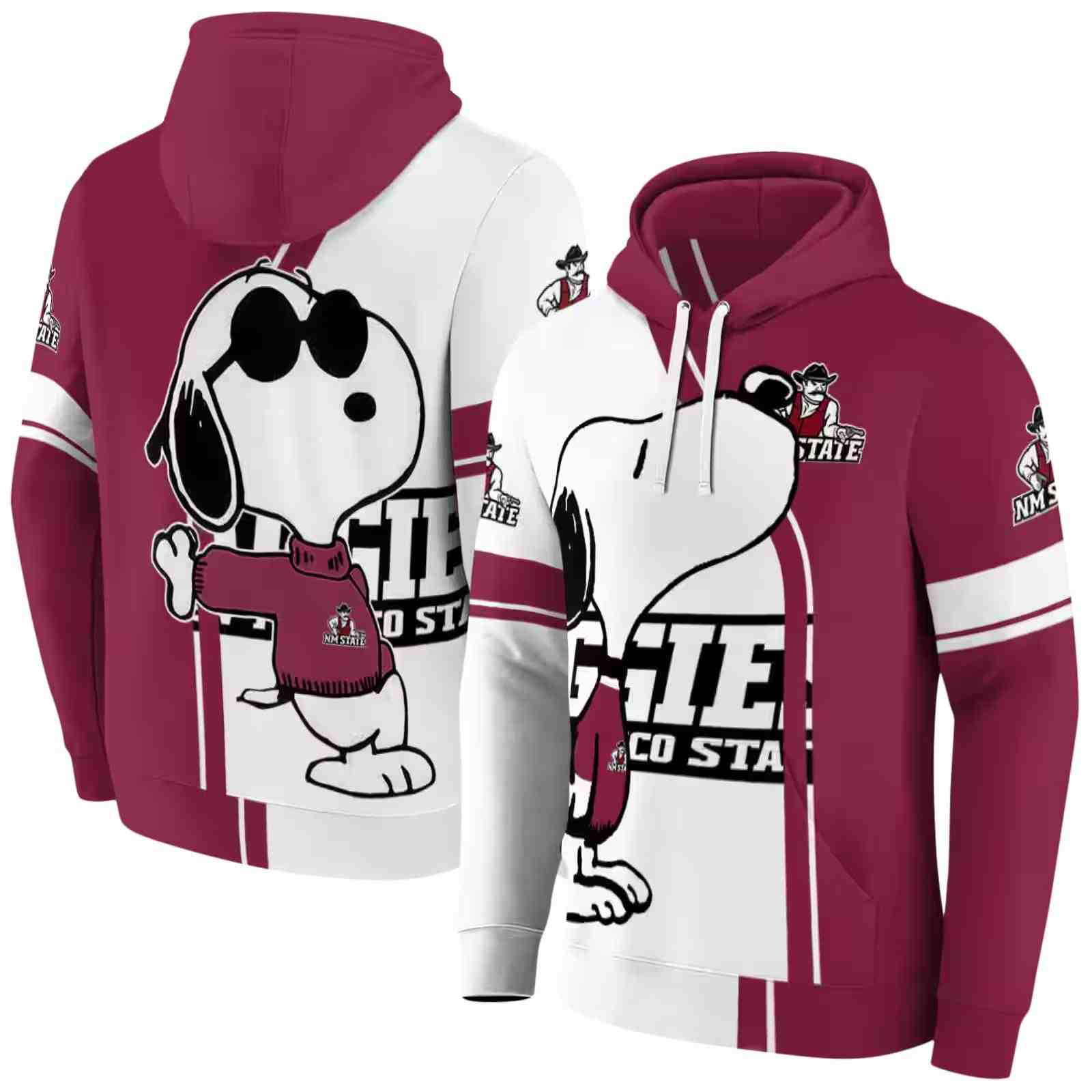 new mexico state aggies playful snoopy crimson hoodie fashion forward