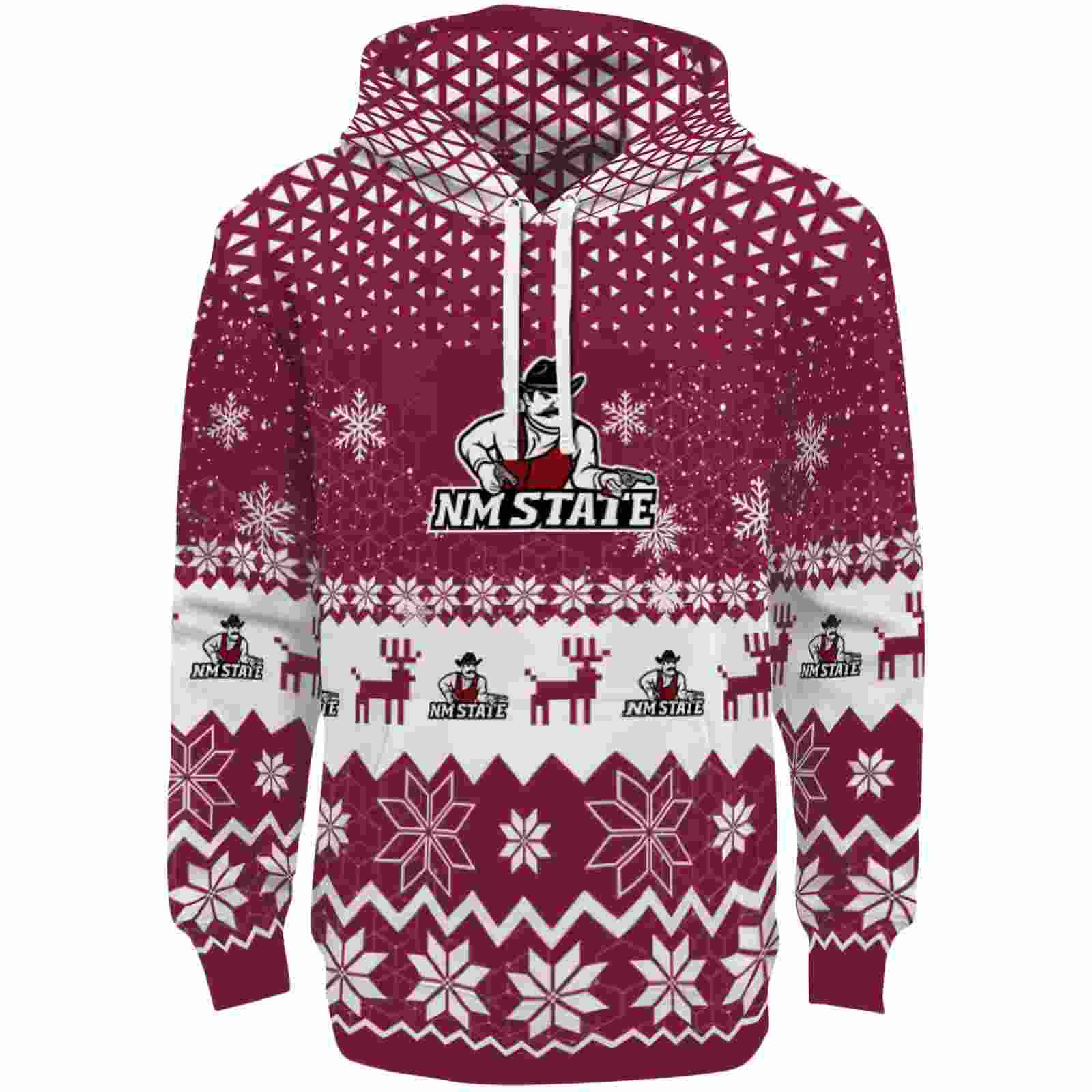 New Mexico State Aggies Reindeer Motif Crimson Hoodie