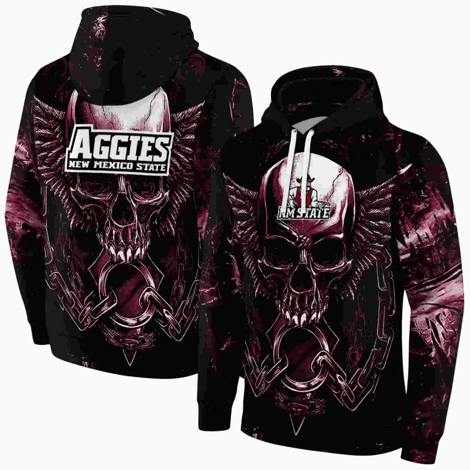 new mexico state aggies skull artwork crimson black hoodie fashion forward