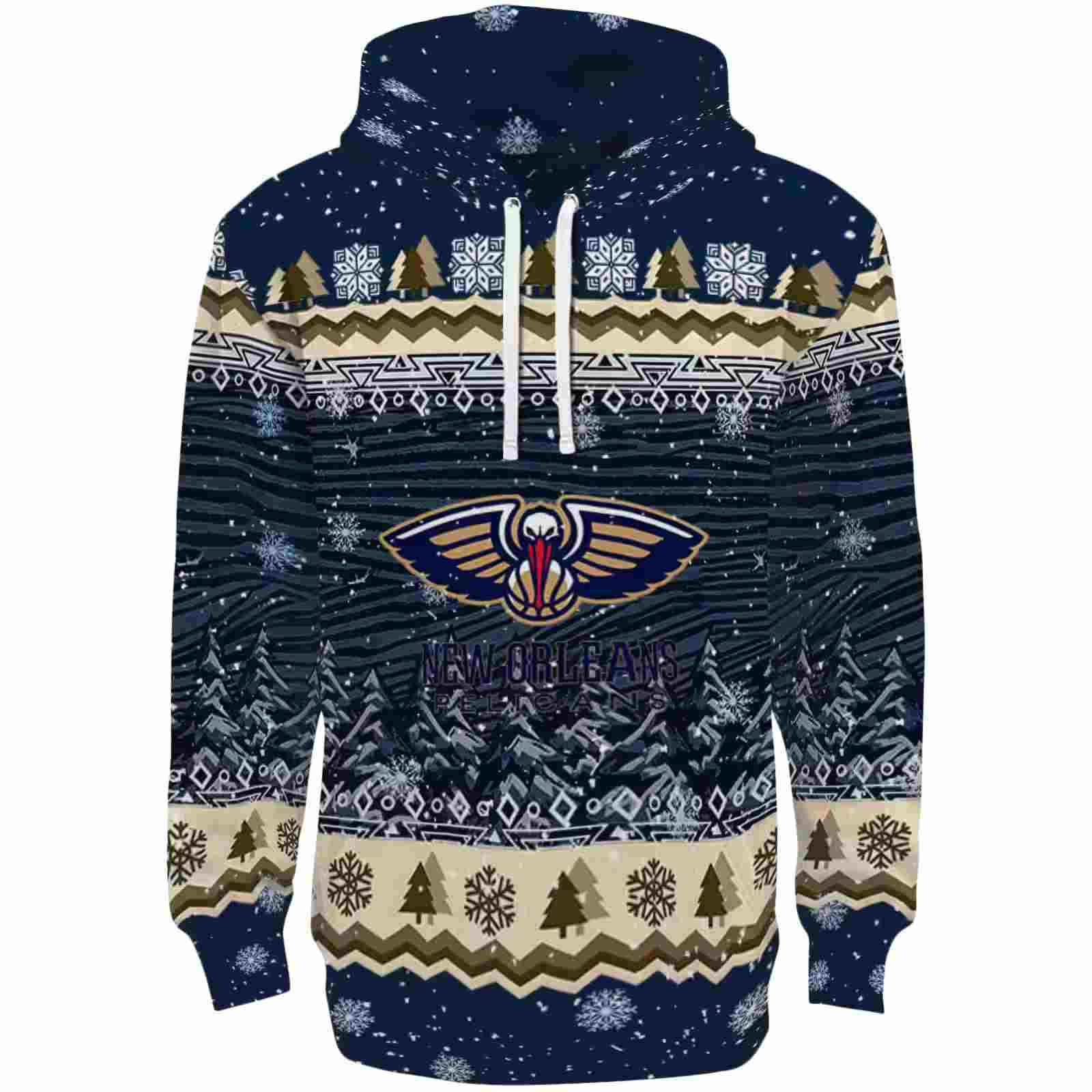 New Orleans Pelicans Christmas Trees Navy Hoodie