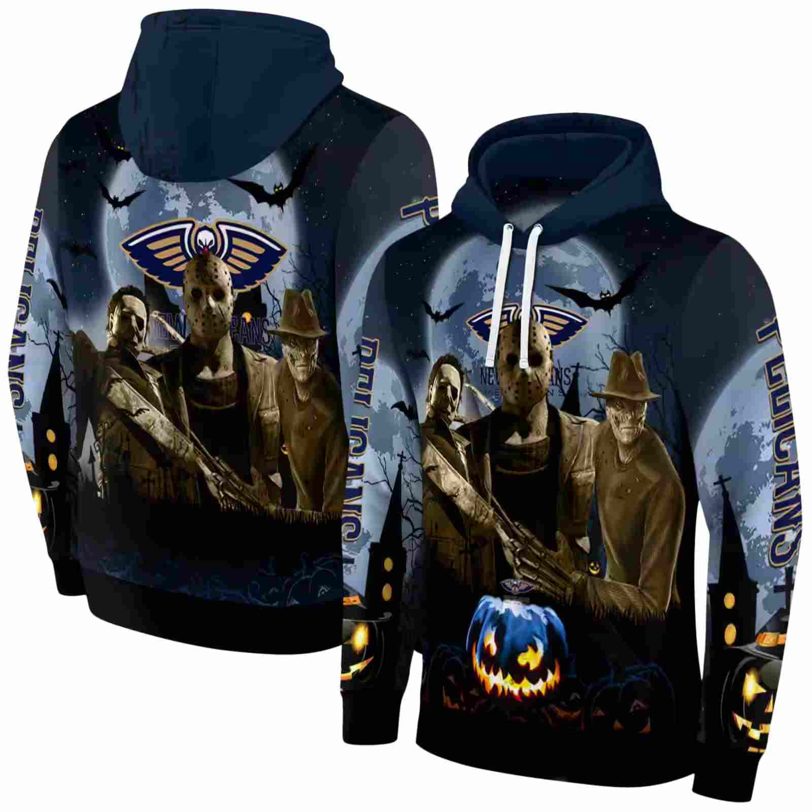 new orleans pelicans halloween vibes navy black hoodie fashion forward