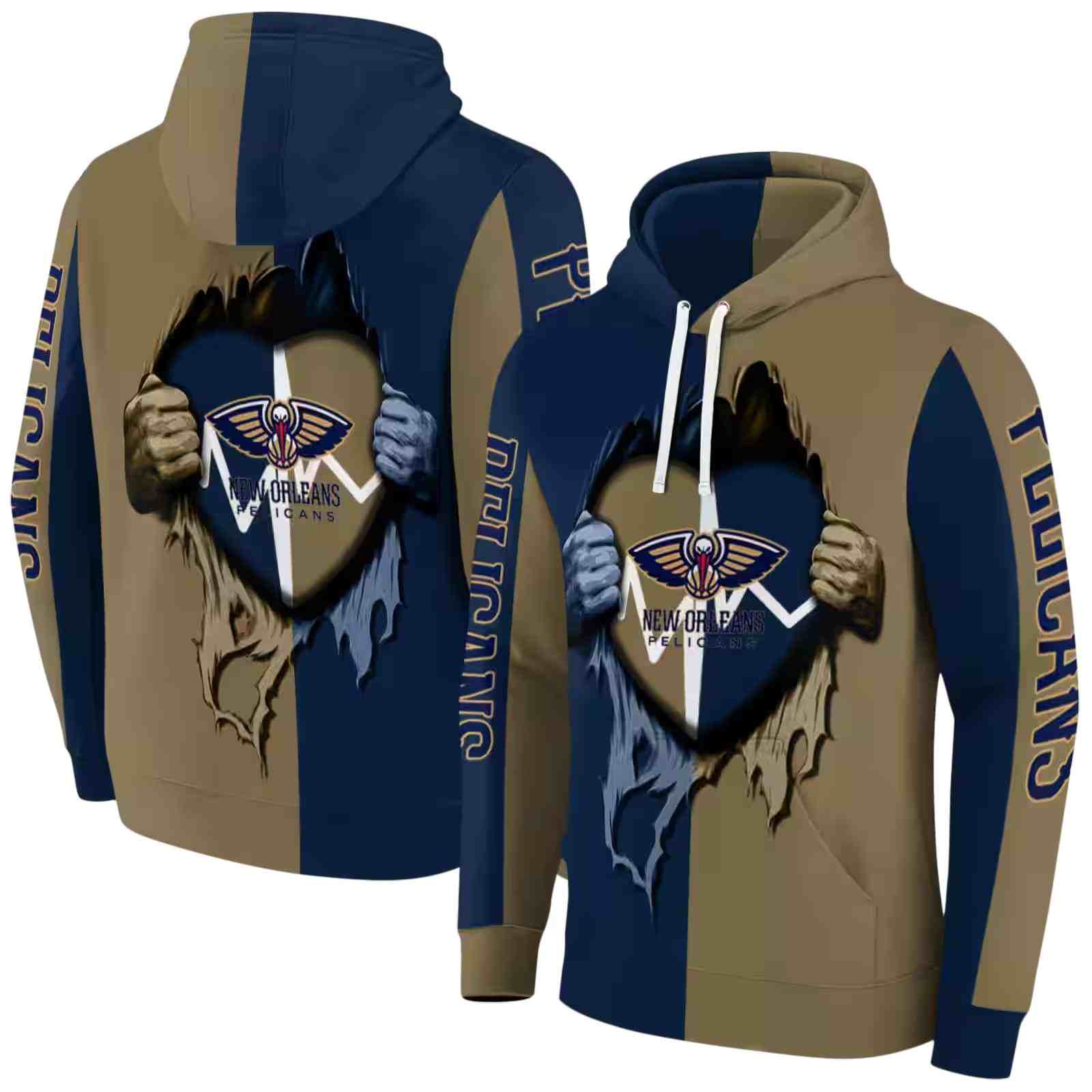 new orleans pelicans heartbeat graphic navy hoodie fashion forward