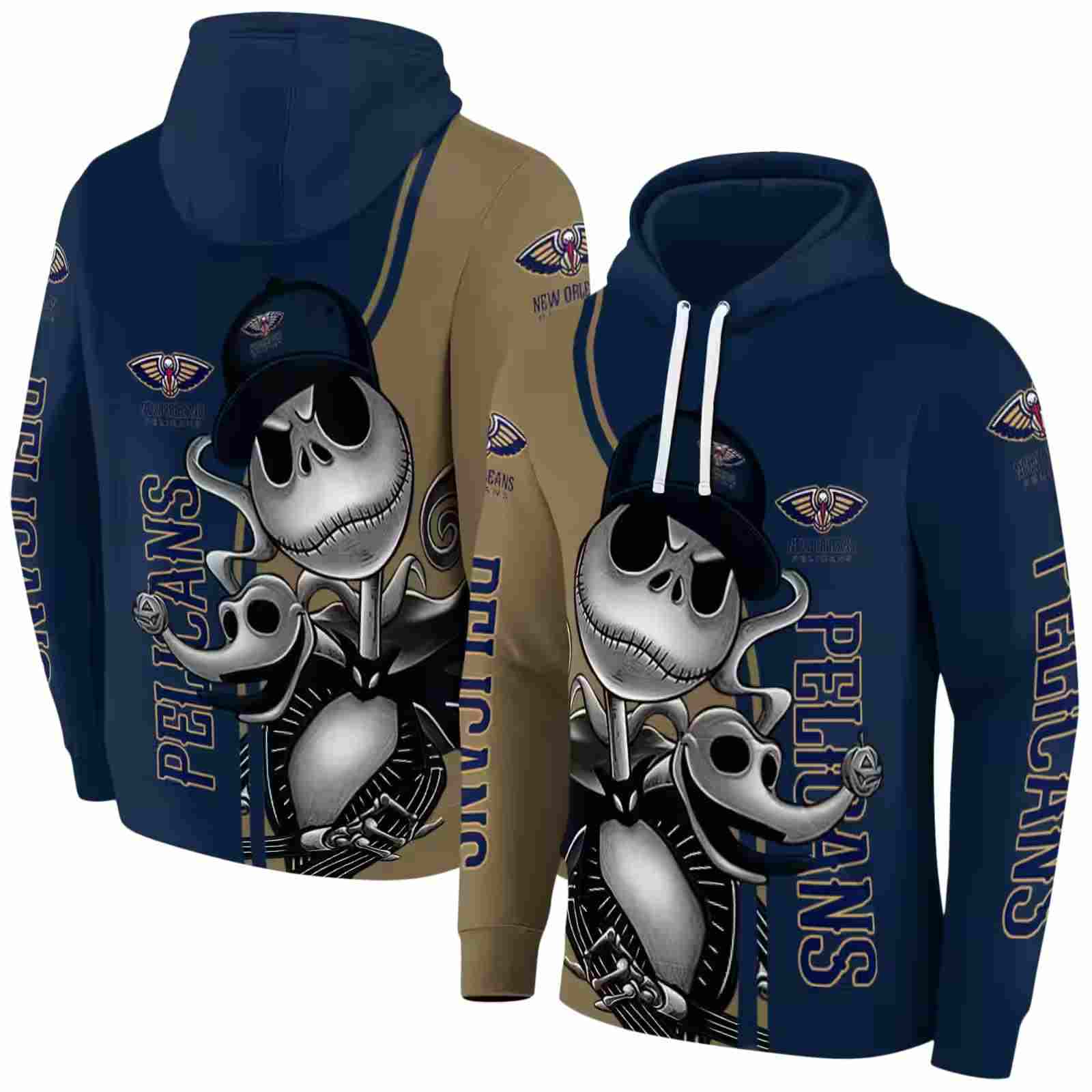 new orleans pelicans jack skellington navy hoodie fashion forward