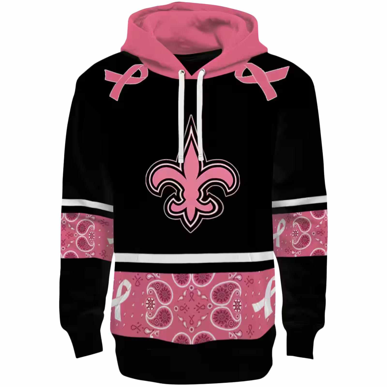 New Orleans Saints Awareness Ribbon Black Pink Hoodie