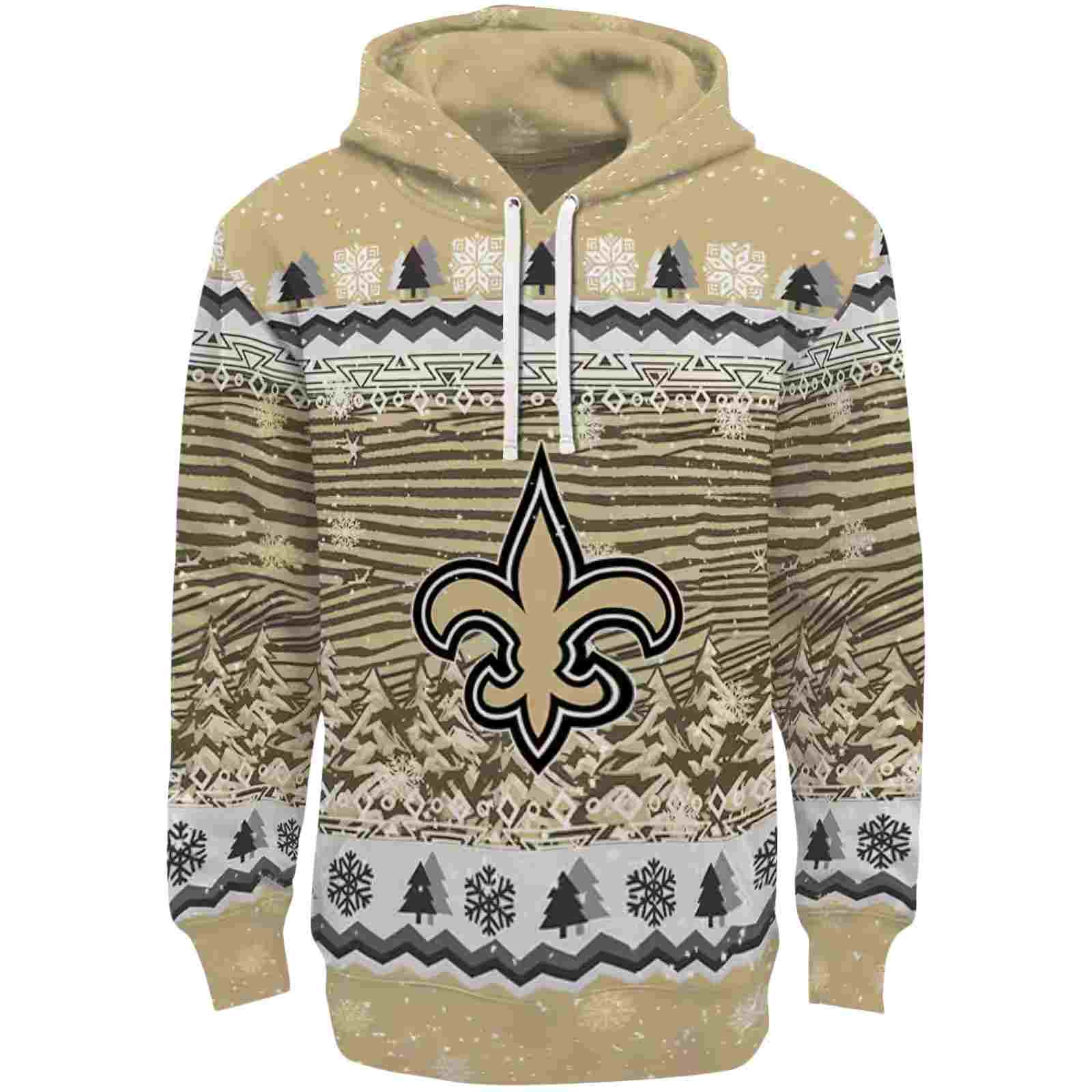 New Orleans Saints Christmas Trees Gold Hoodie