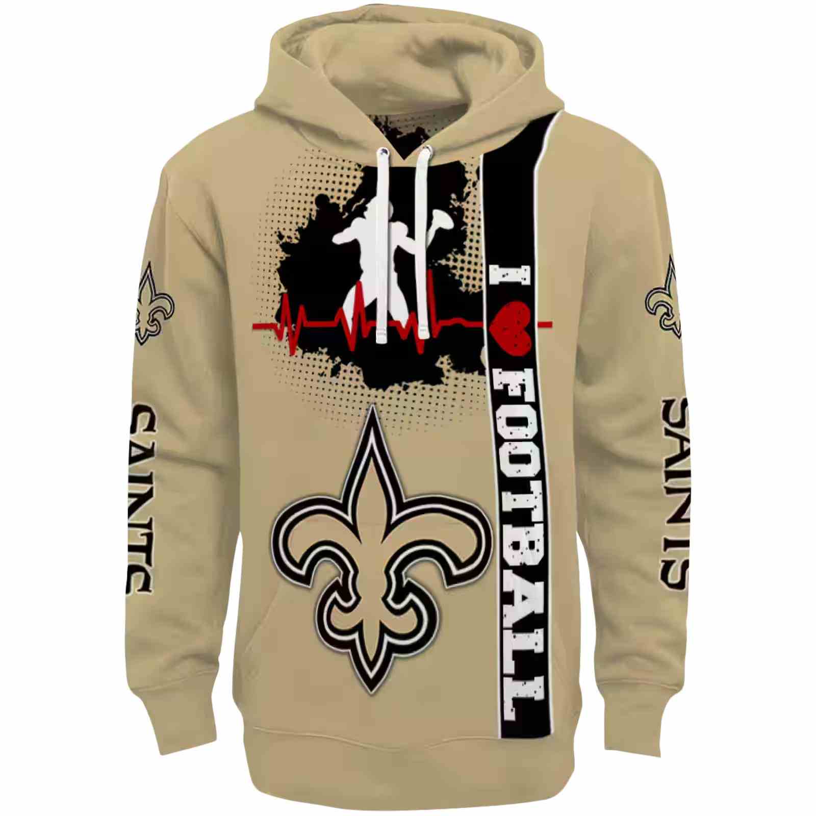 New Orleans Saints Football Heartbeat Gold Hoodie