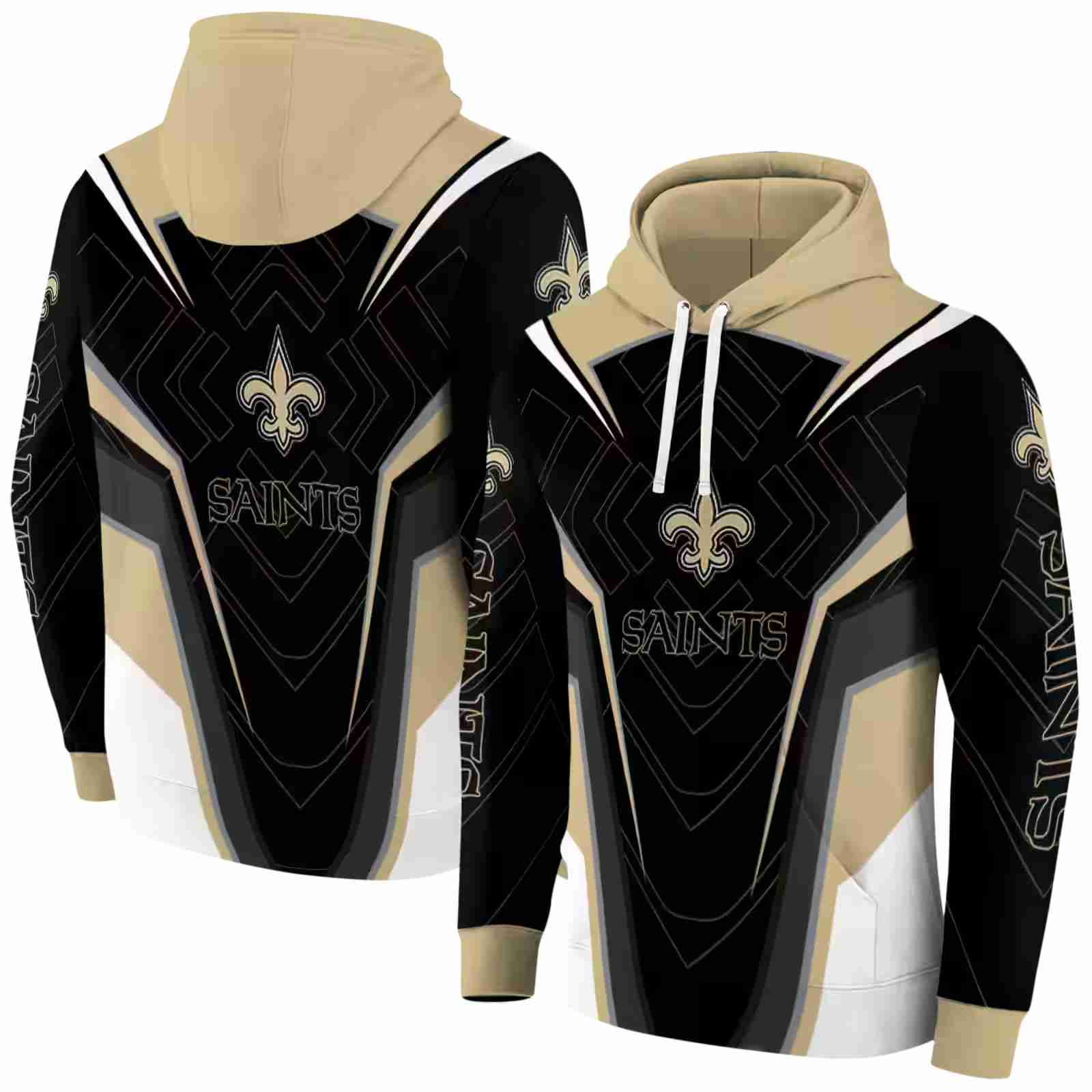 new orleans saints futuristic pattern gold black hoodie fashion forward