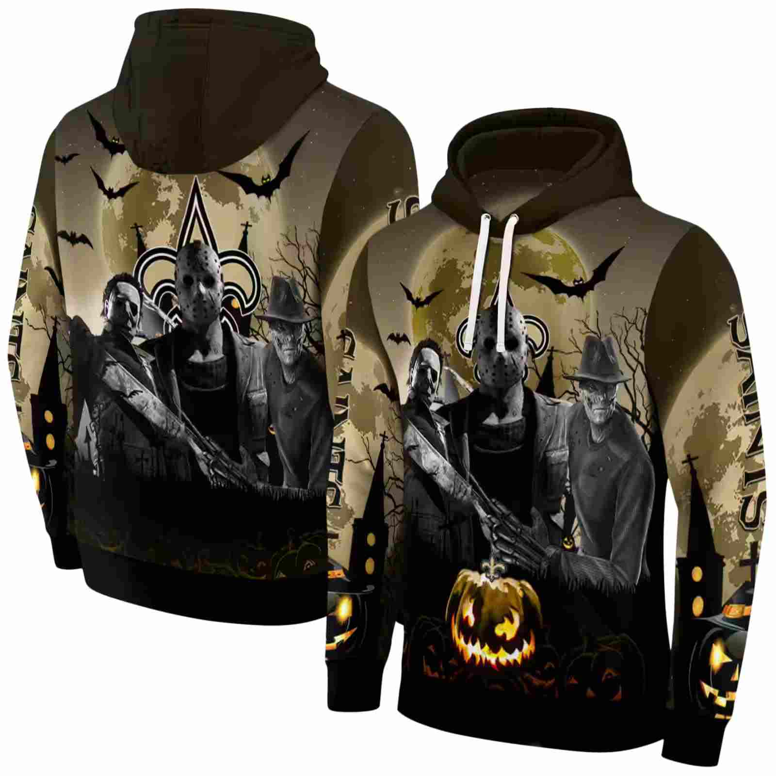 new orleans saints halloween vibes gold black hoodie fashion forward