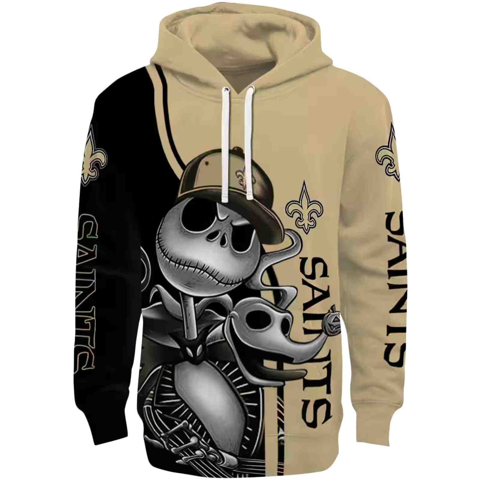 New Orleans Saints Jack Skellington Gold Hoodie