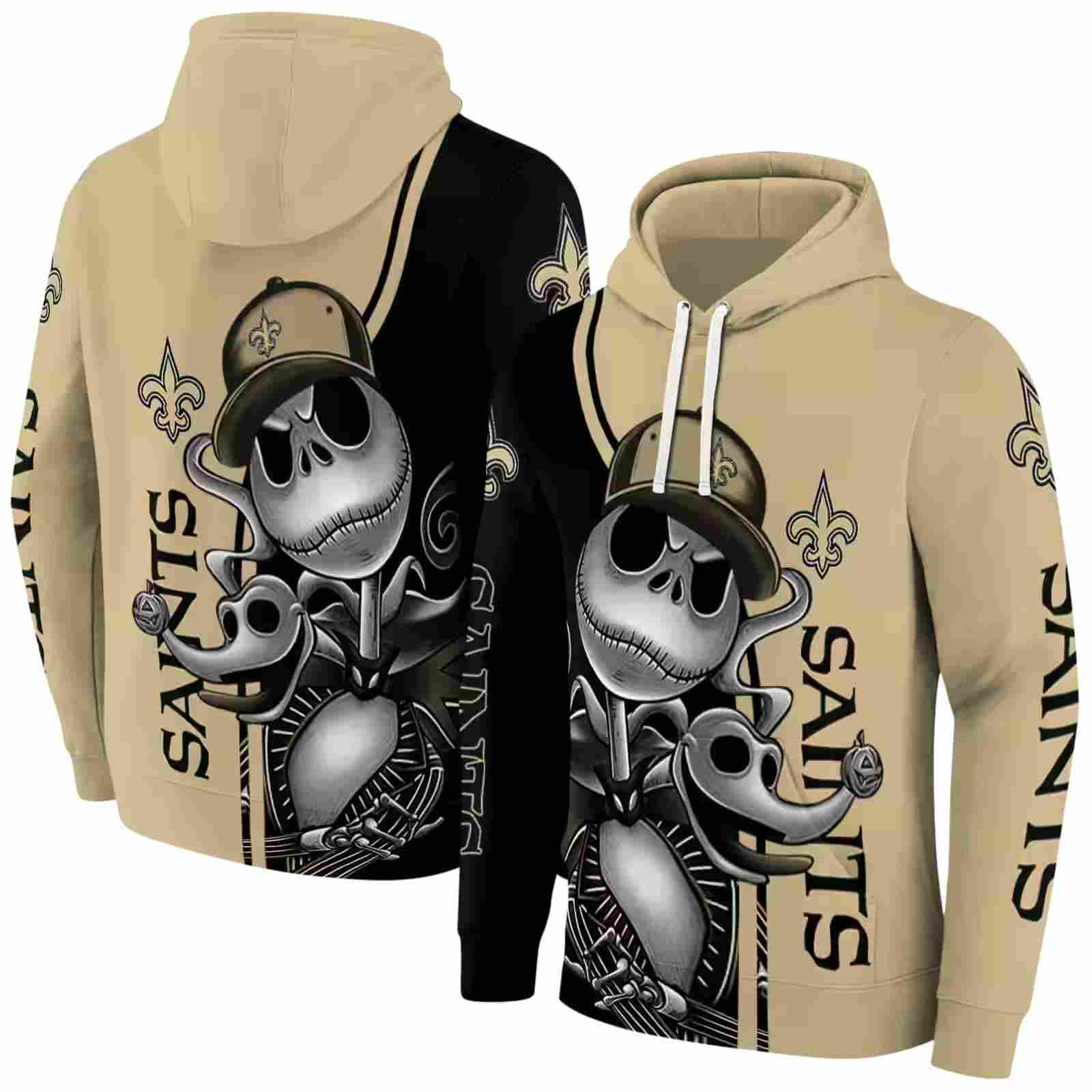 new orleans saints jack skellington gold hoodie fashion forward