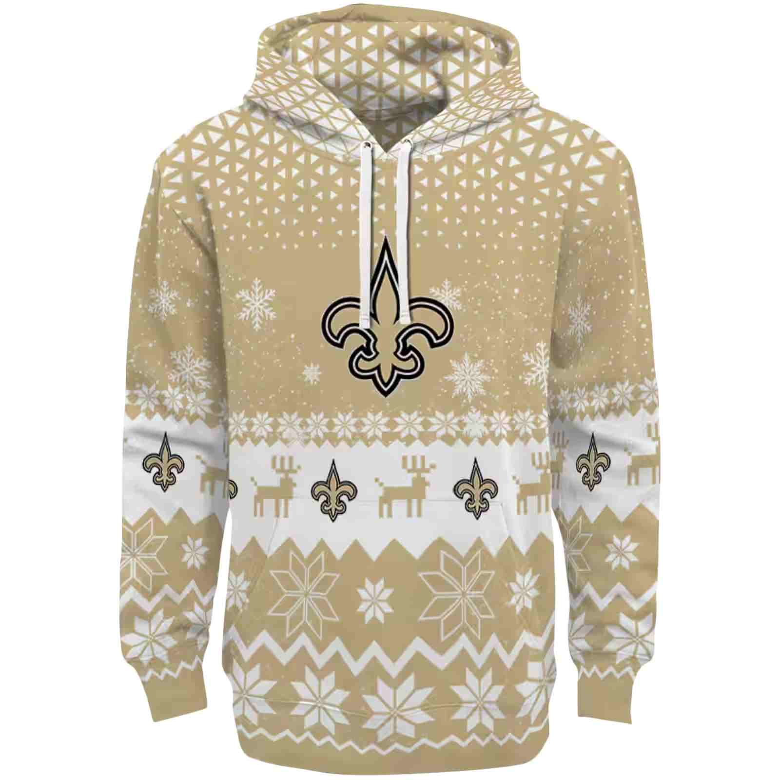 New Orleans Saints Reindeer Motif Gold Hoodie