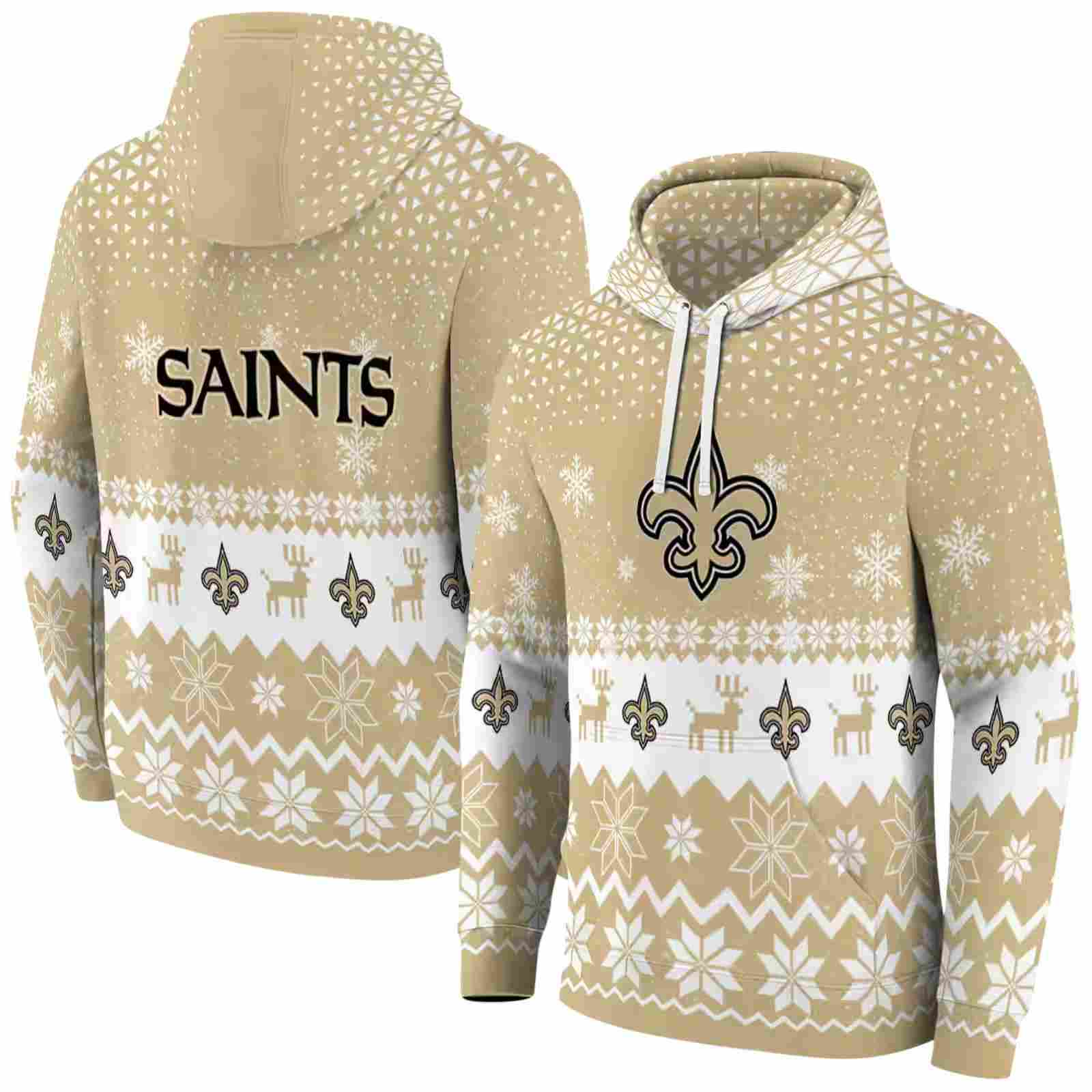 new orleans saints reindeer motif gold hoodie fashion forward