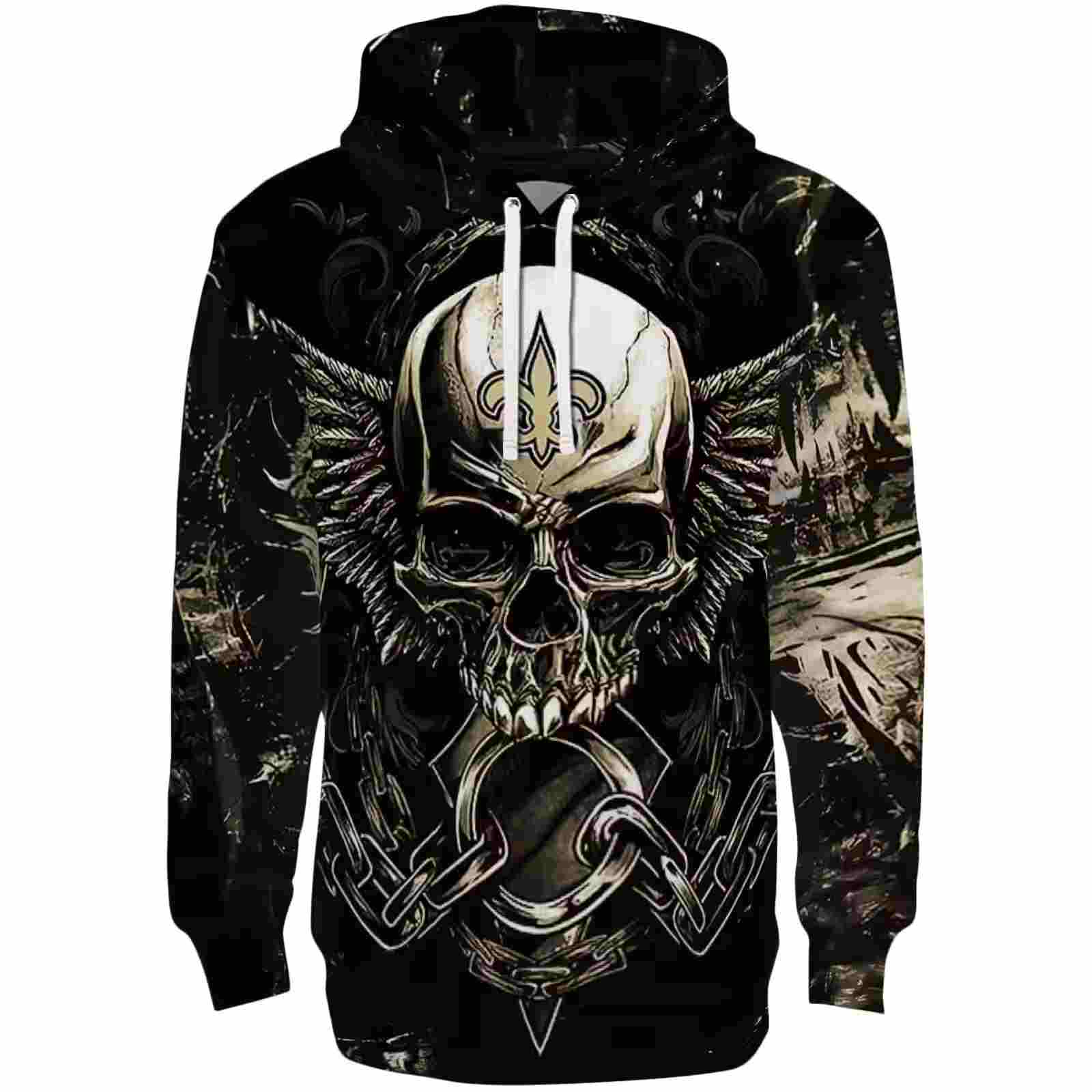 New Orleans Saints Skull Artwork Gold Black Hoodie