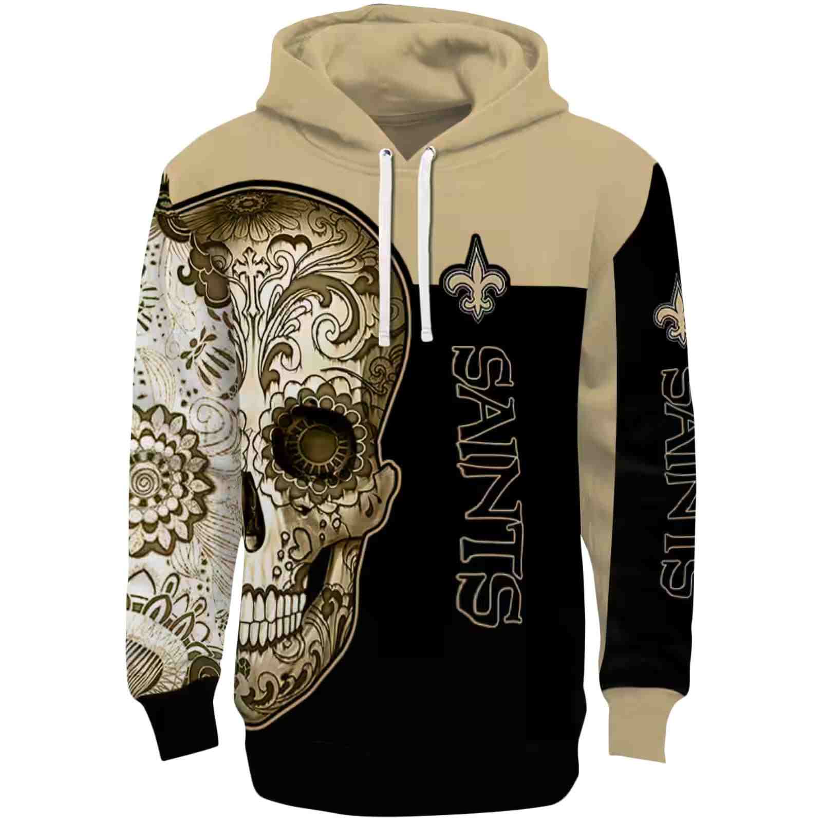 New Orleans Saints Sugar Skull Gold Black Hoodie