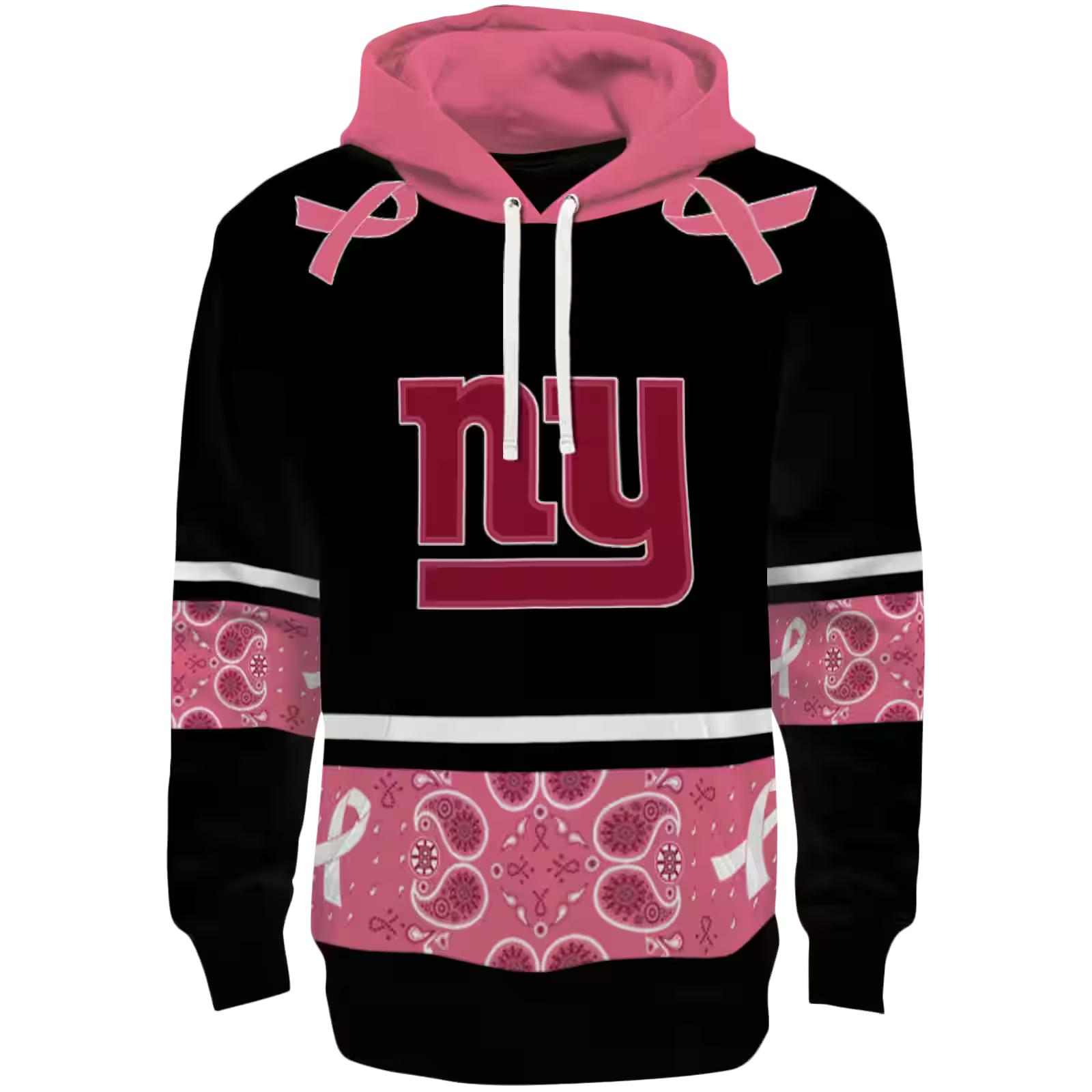 New York Giants Awareness Ribbon Black Pink Hoodie