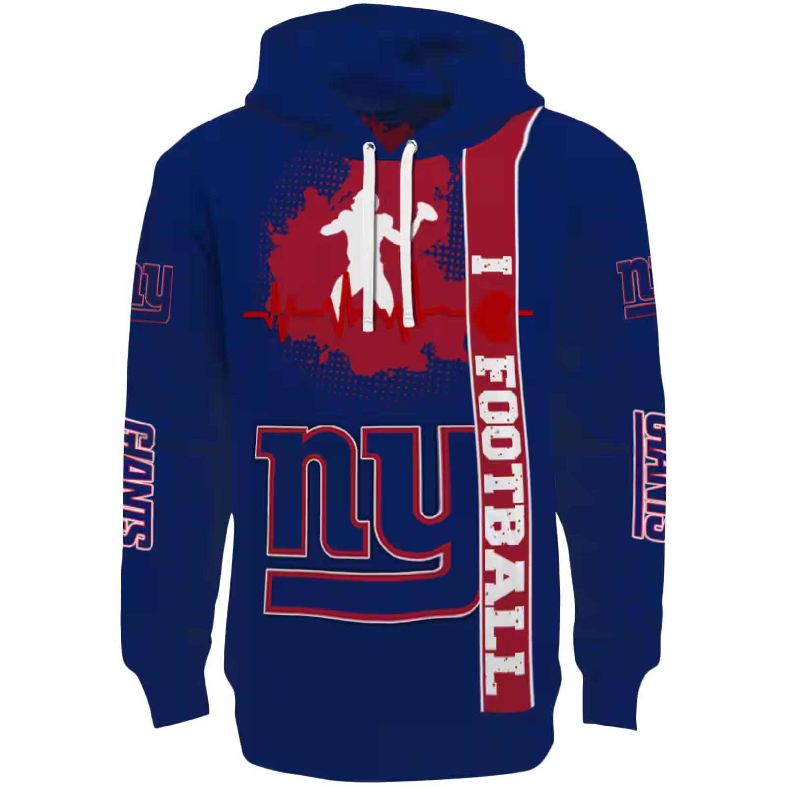 New York Giants Football Heartbeat Blue Hoodie