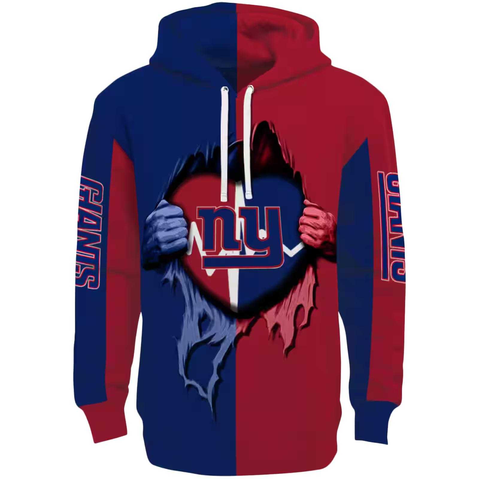 New York Giants Heartbeat Graphic Blue Hoodie