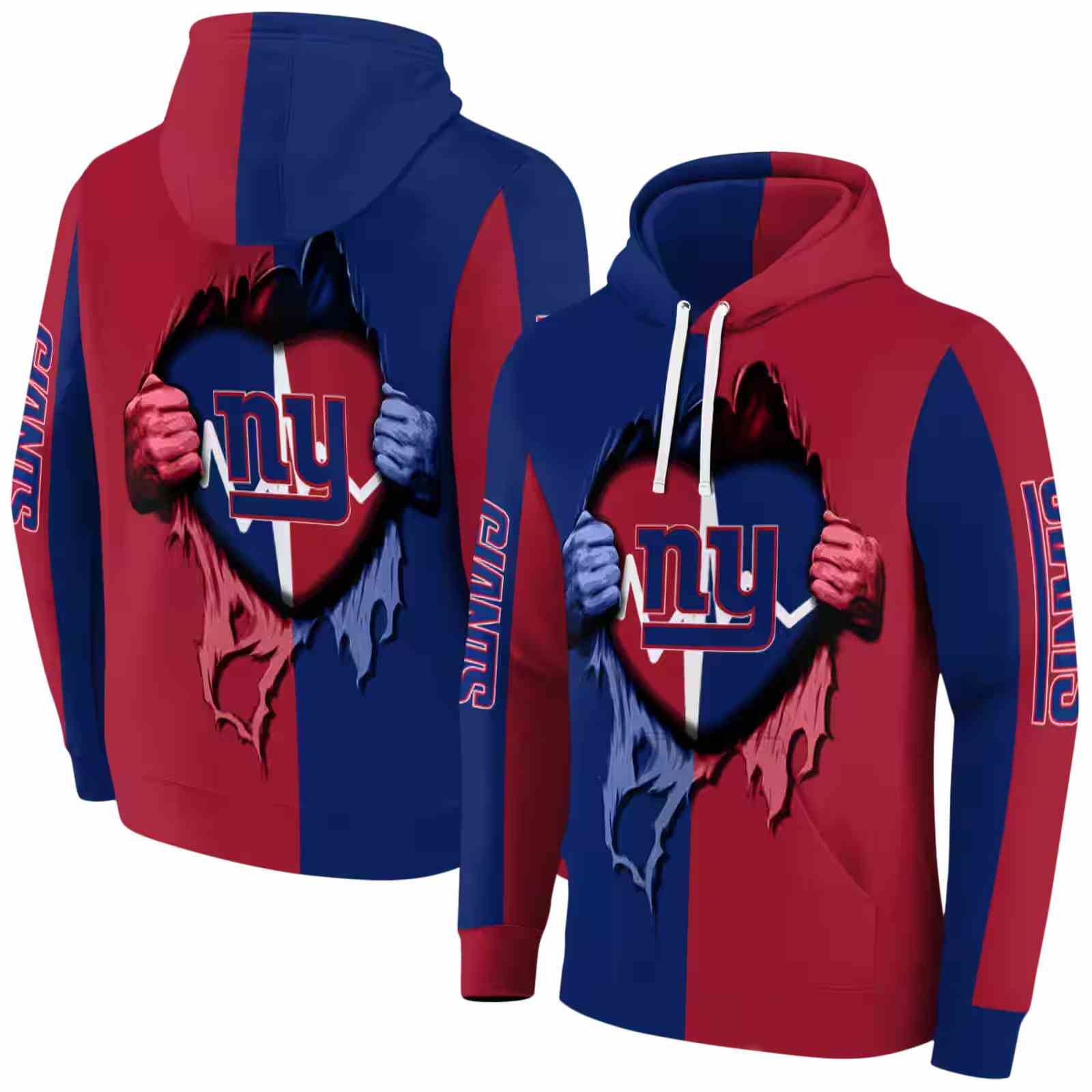 new york giants heartbeat graphic blue hoodie fashion forward