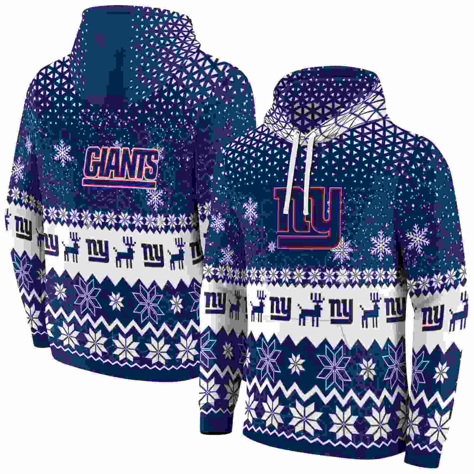 new york giants reindeer motif blue hoodie fashion forward