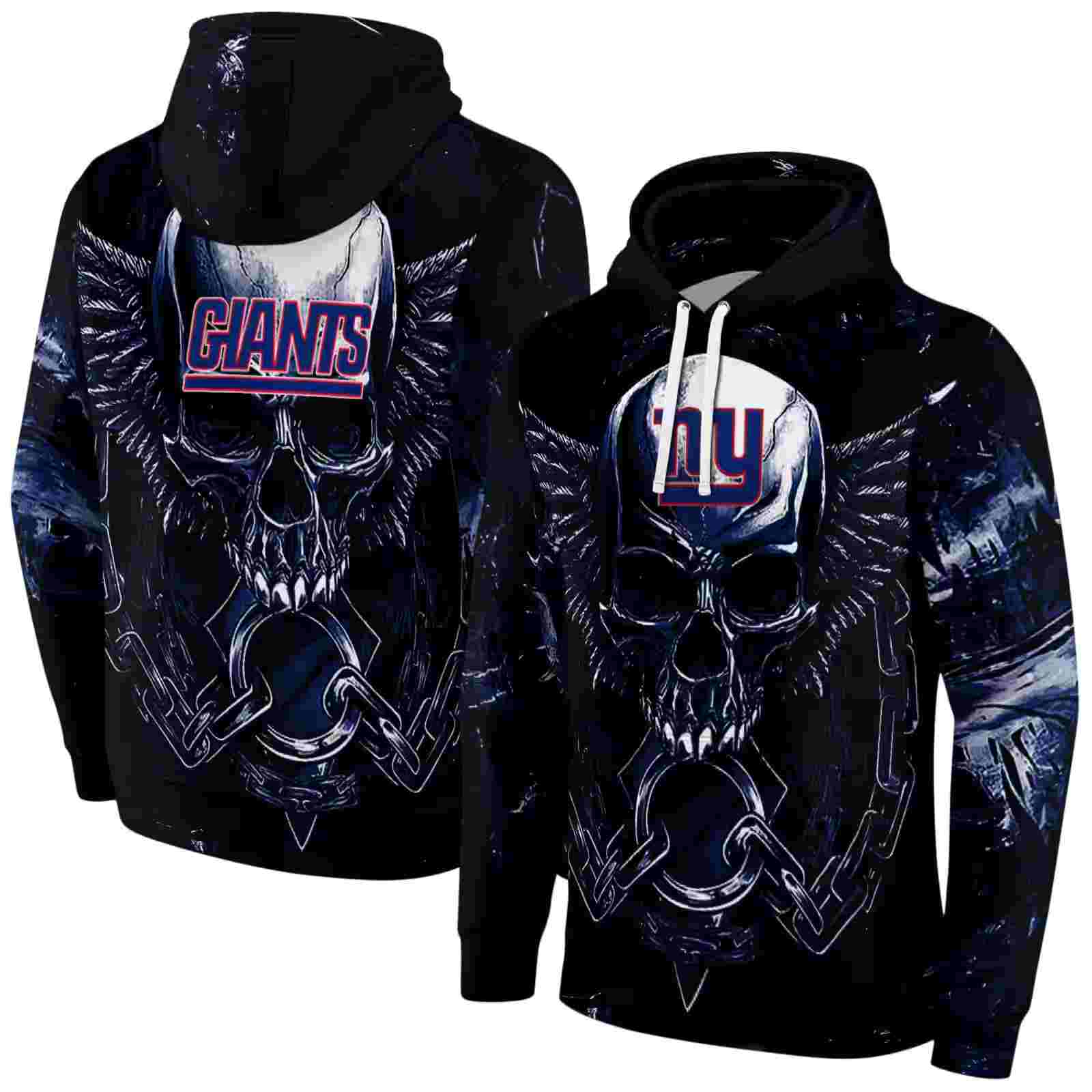 new york giants skull artwork blue black hoodie fashion forward