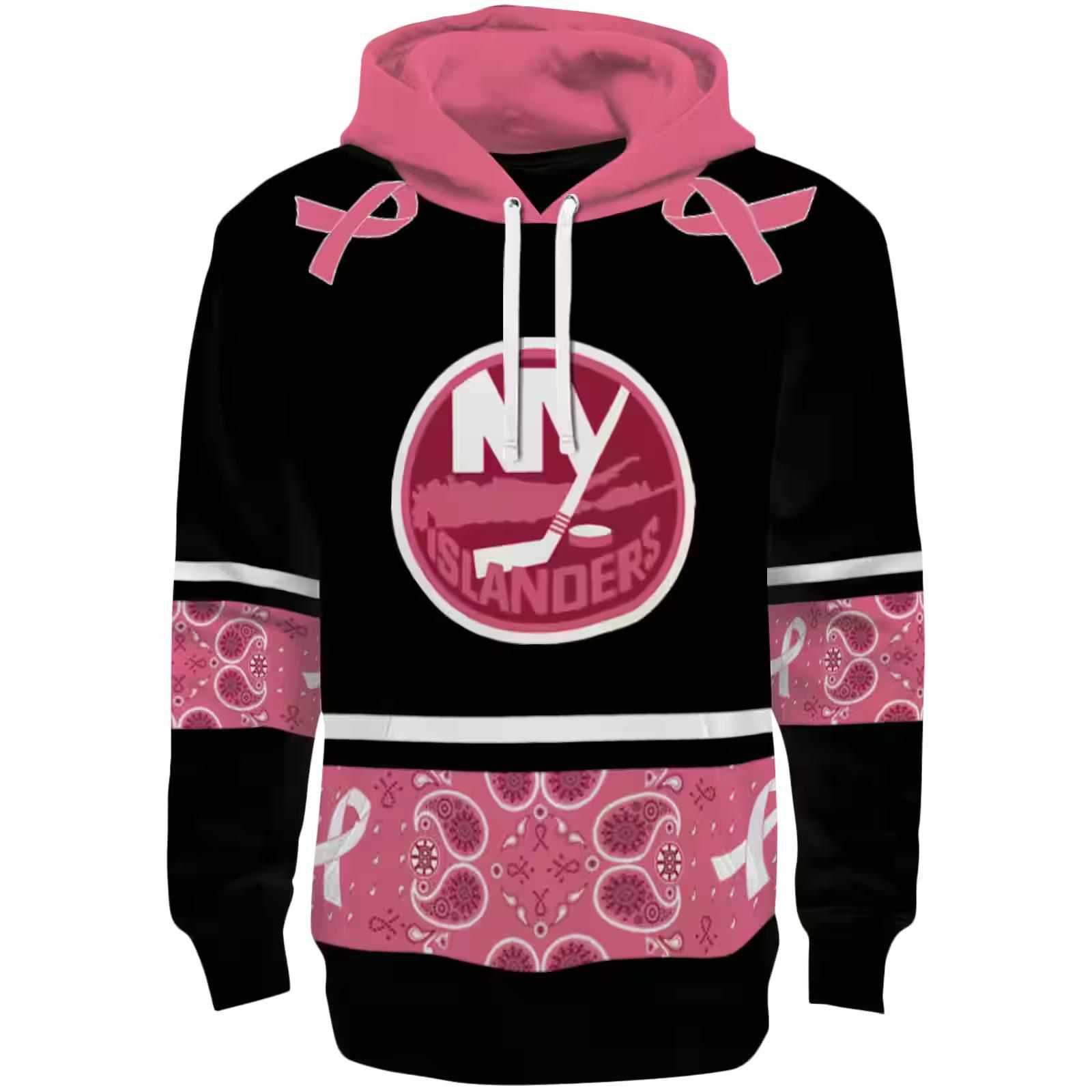 New York Islanders Awareness Ribbon Black Pink Hoodie