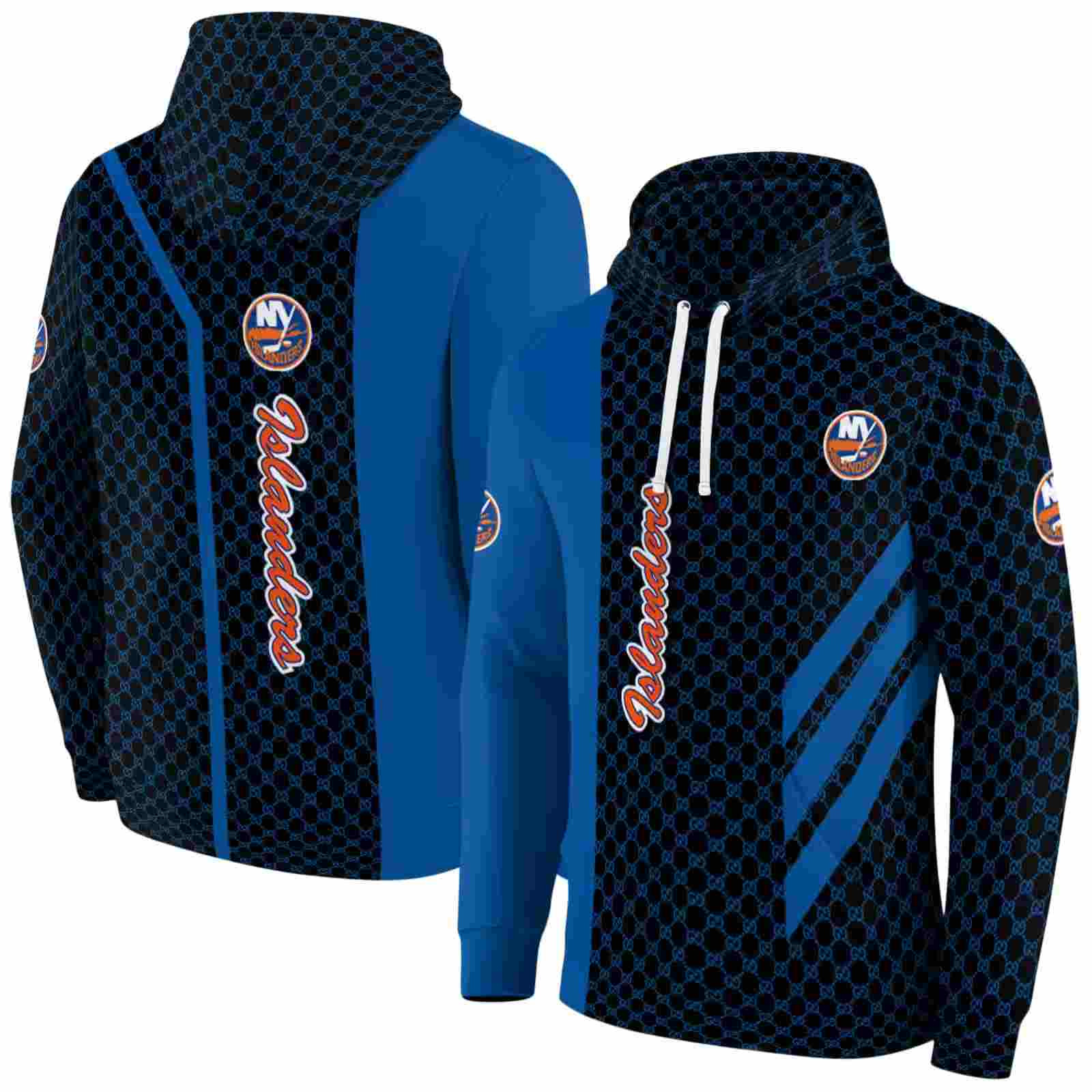 new york islanders monogram pattern blue hoodie fashion forward