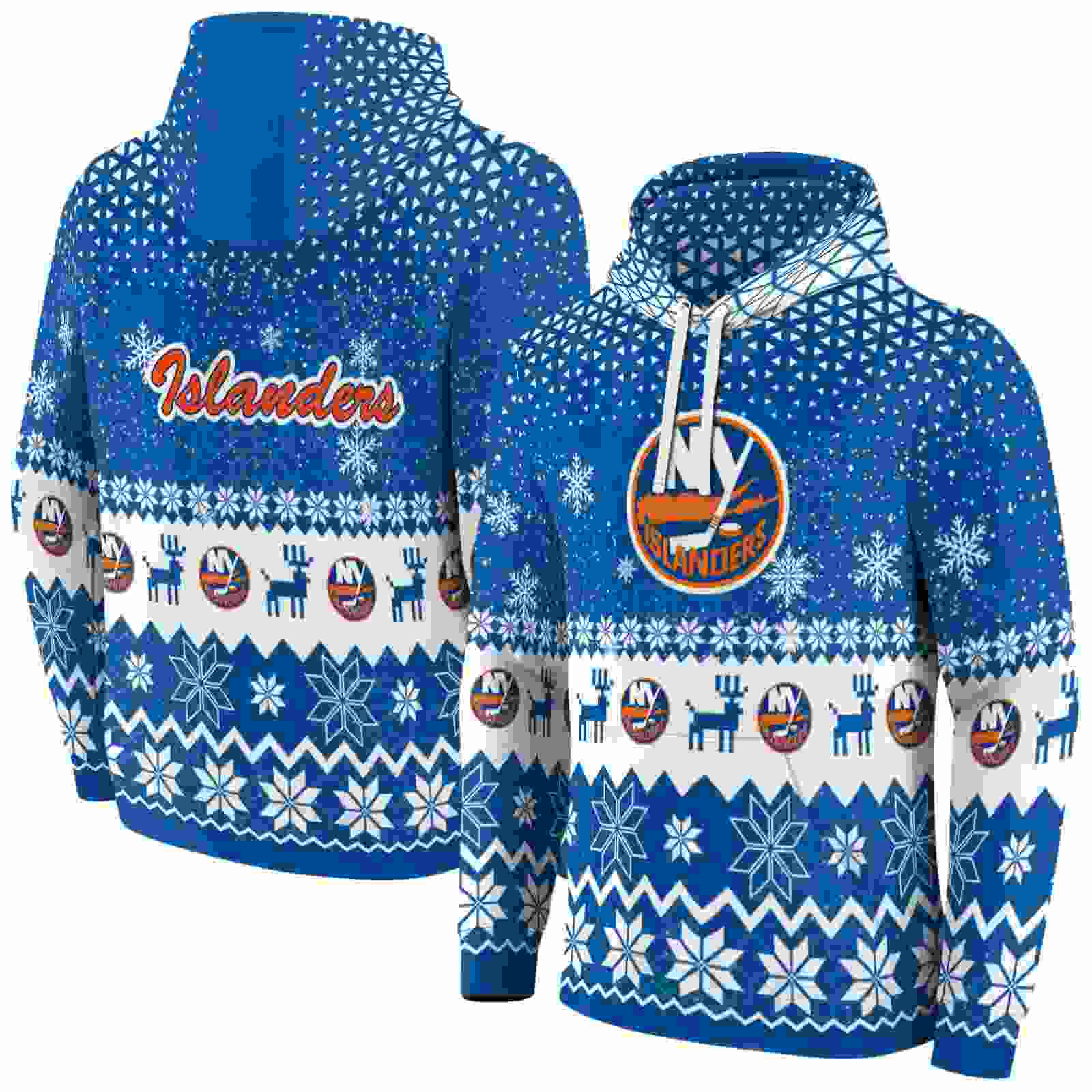 new york islanders reindeer motif blue hoodie fashion forward