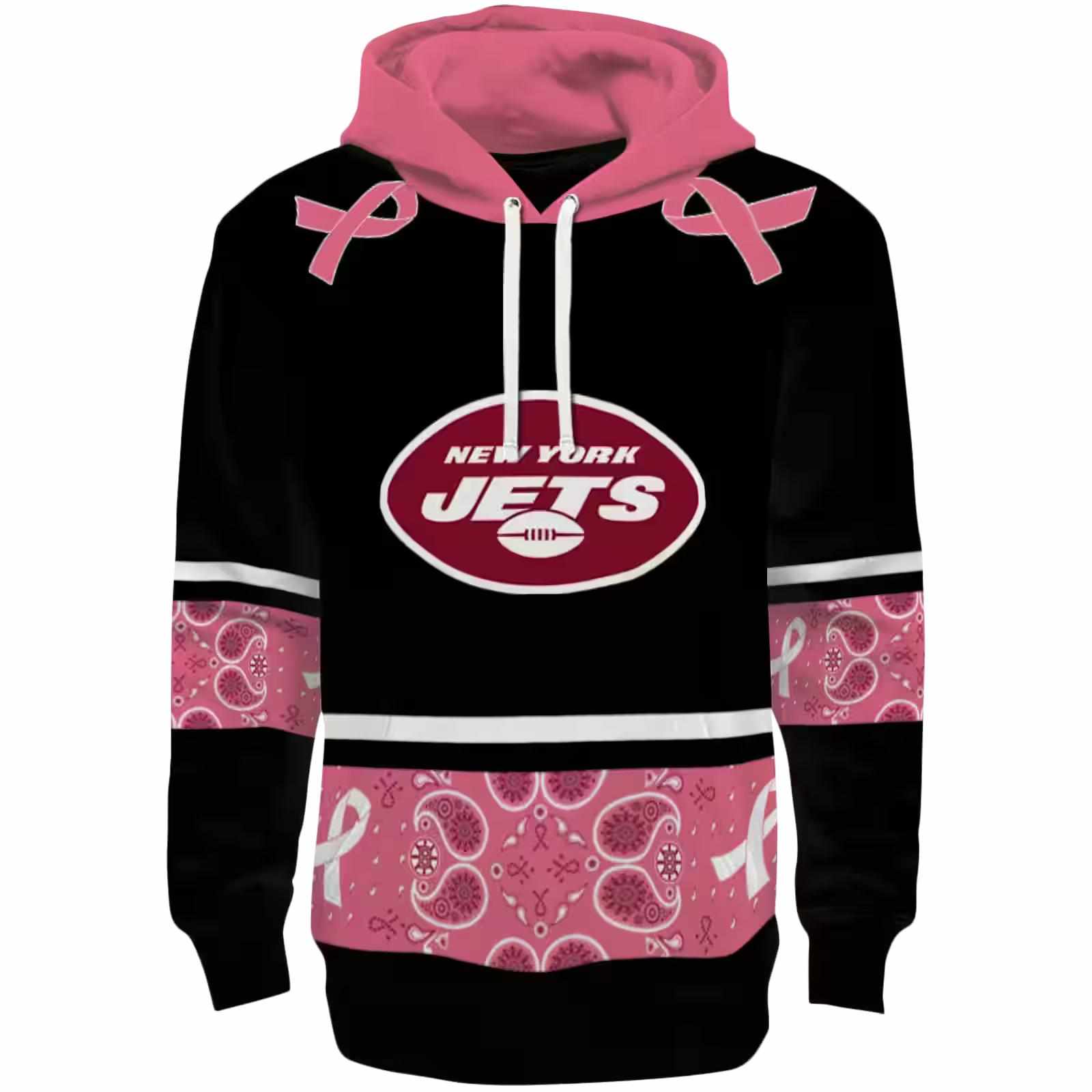 New York Jets Awareness Ribbon Black Pink Hoodie