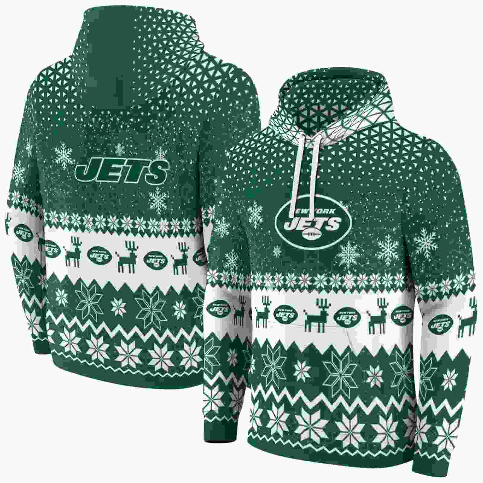 new york jets reindeer motif green hoodie fashion forward