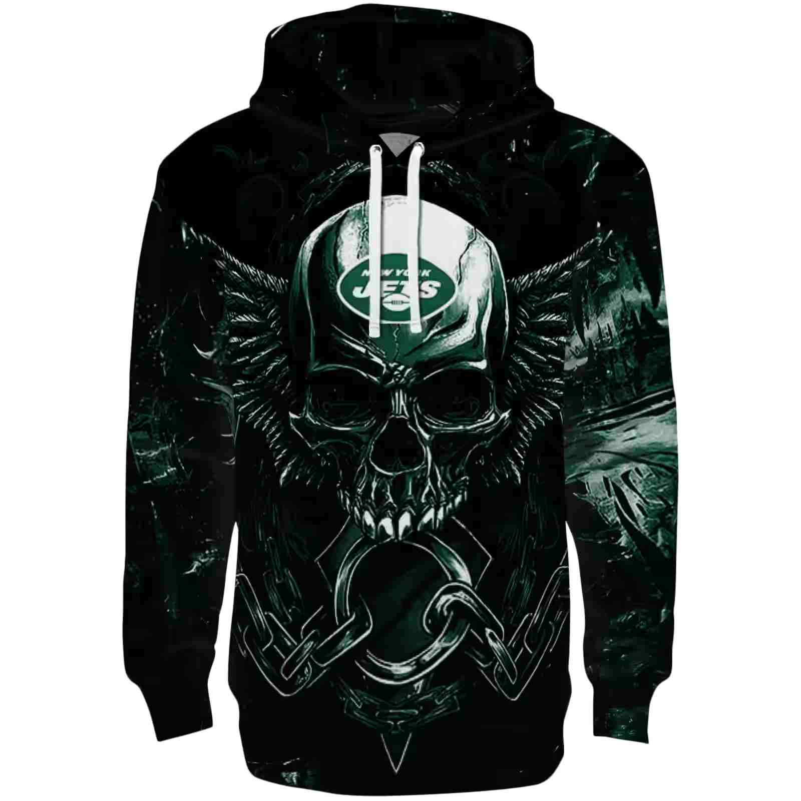 New York Jets Skull Artwork Green Black Hoodie