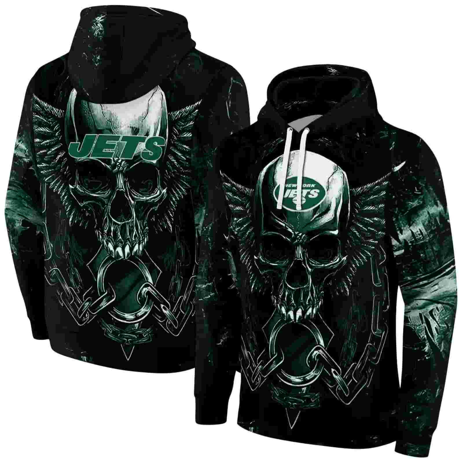 new york jets skull artwork green black hoodie fashion forward