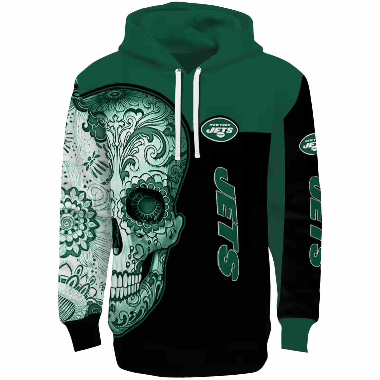 New York Jets Sugar Skull Green Black Hoodie