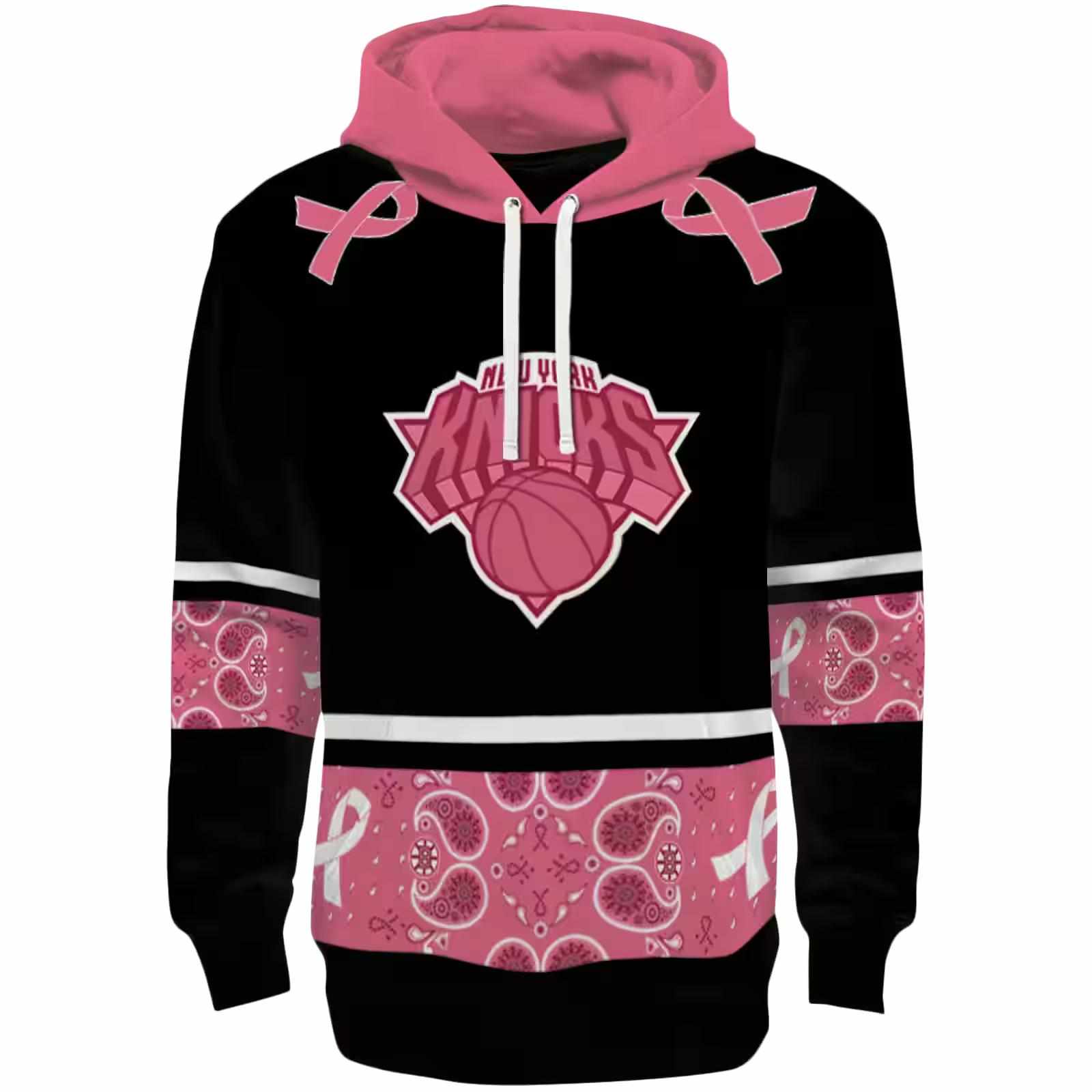 New York Knicks Awareness Ribbon Black Pink Hoodie