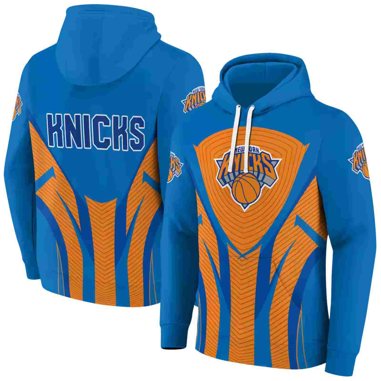 new york knicks concentric lines blue black hoodie fashion forward