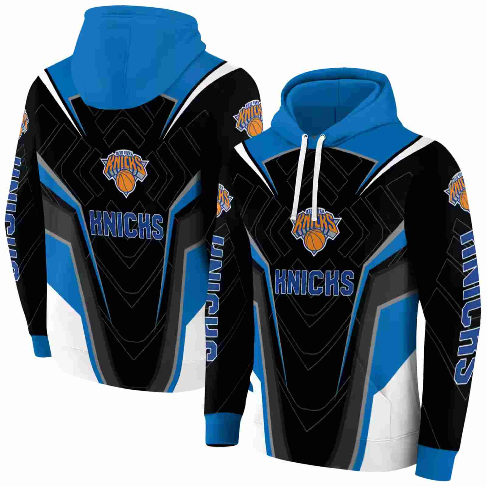 new york knicks futuristic pattern blue black hoodie fashion forward