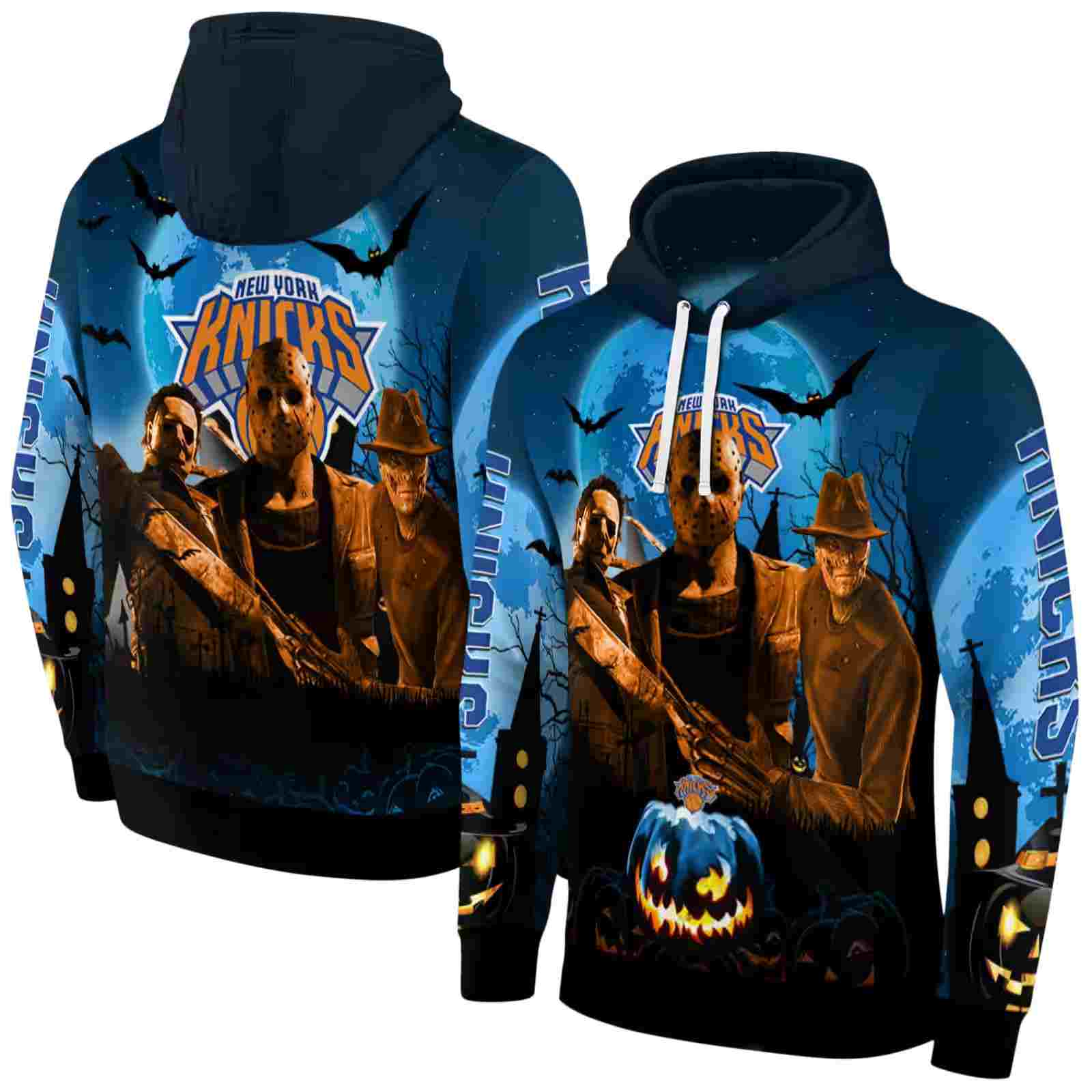 new york knicks halloween vibes blue black hoodie fashion forward