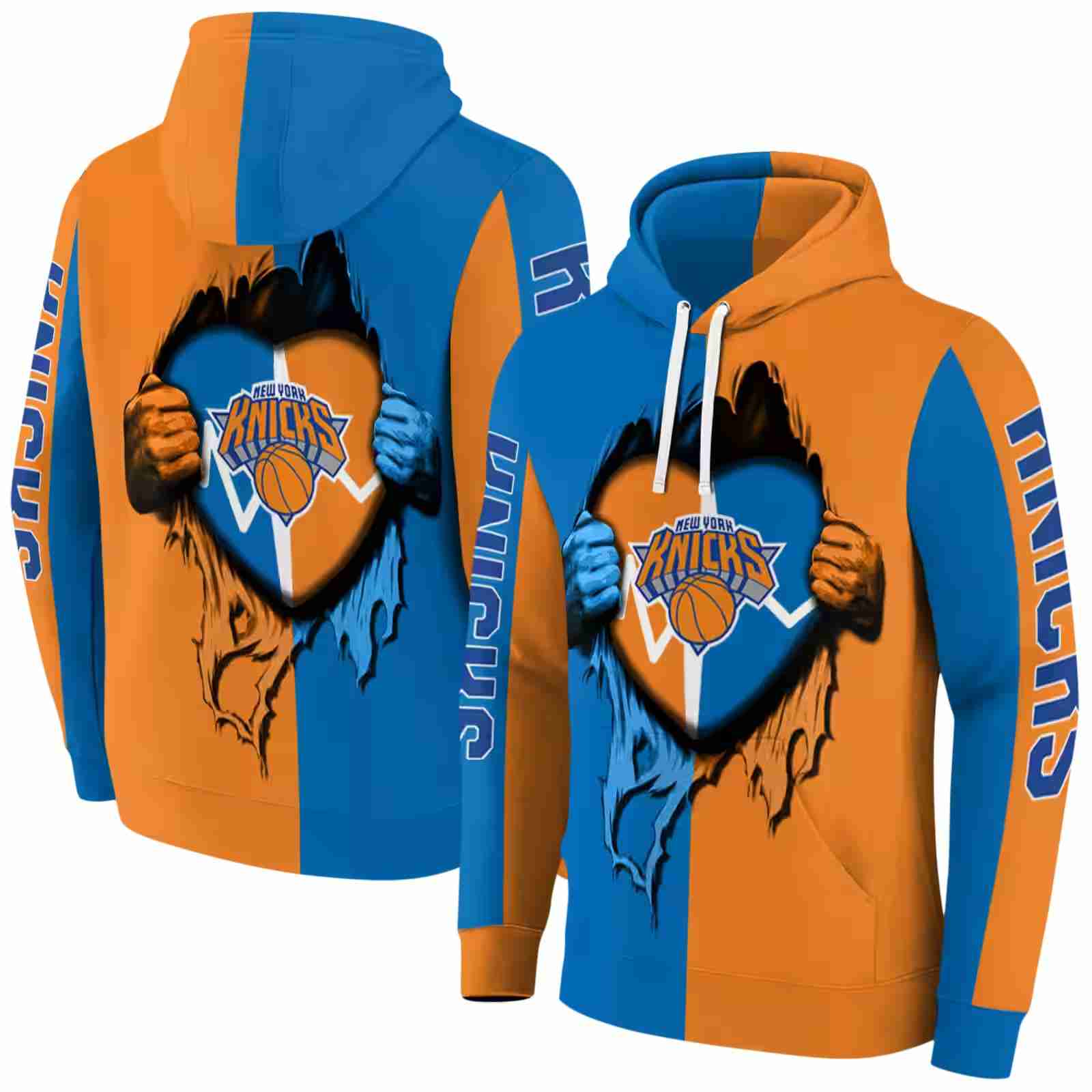 new york knicks heartbeat graphic blue hoodie fashion forward