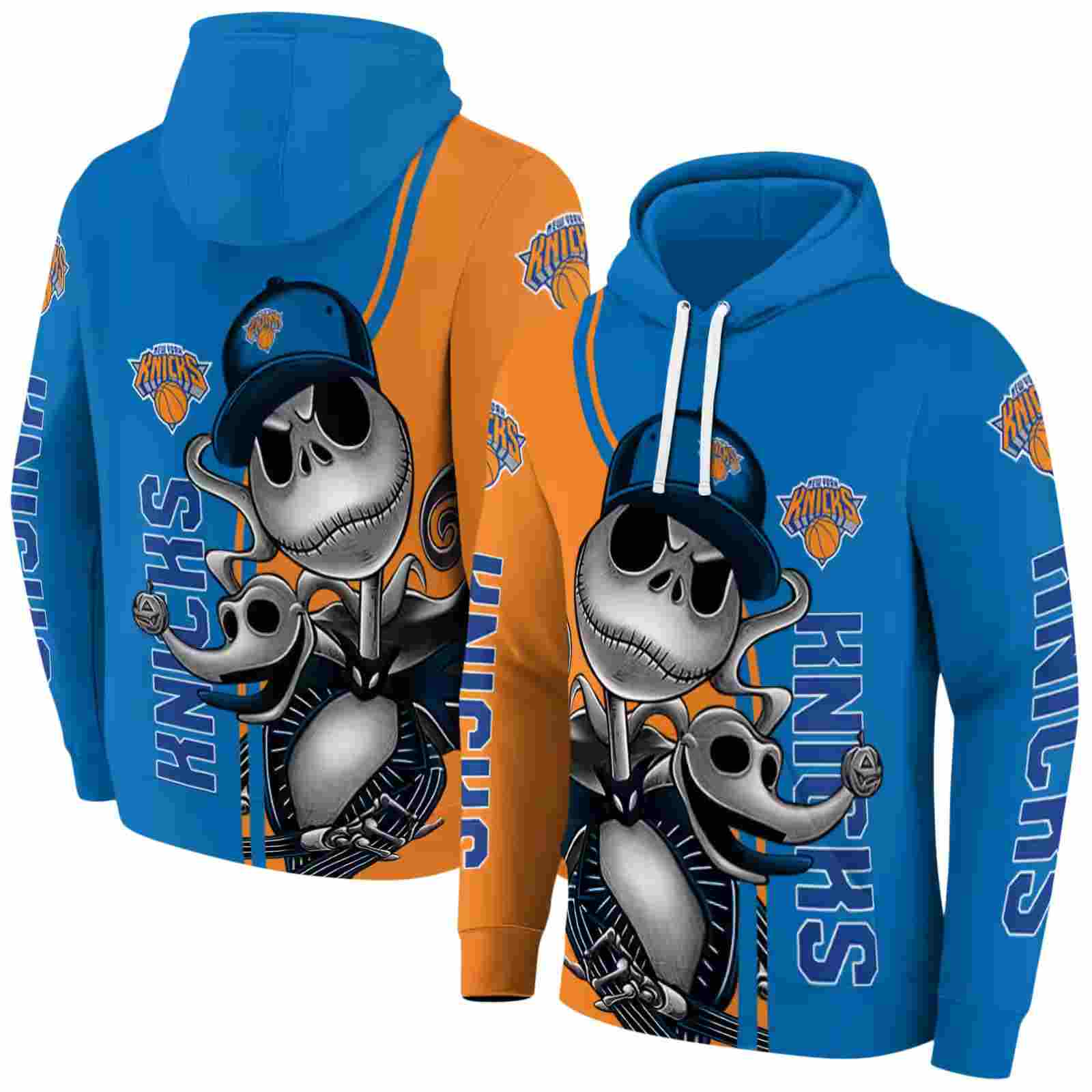 new york knicks jack skellington blue hoodie fashion forward