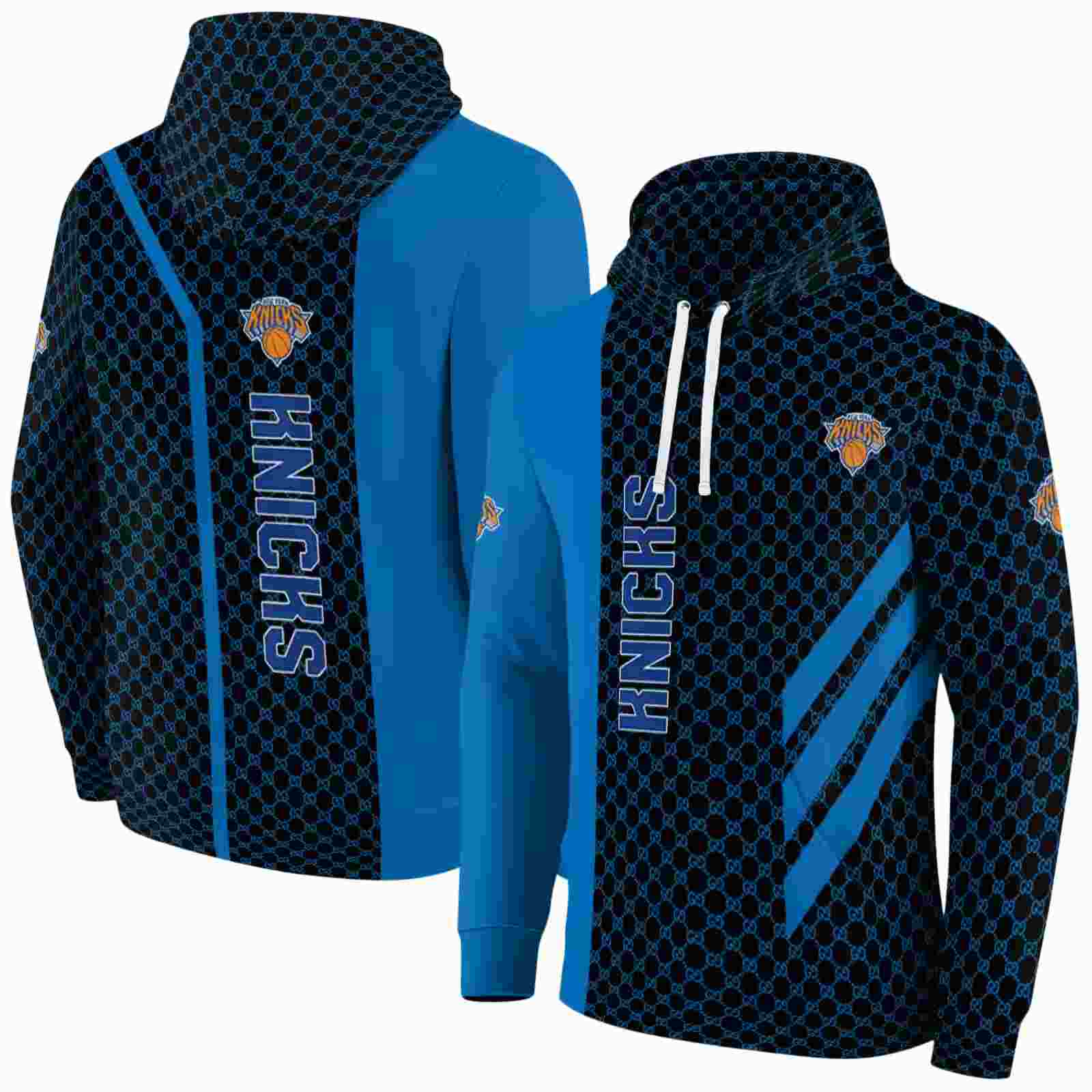 new york knicks monogram pattern blue hoodie fashion forward