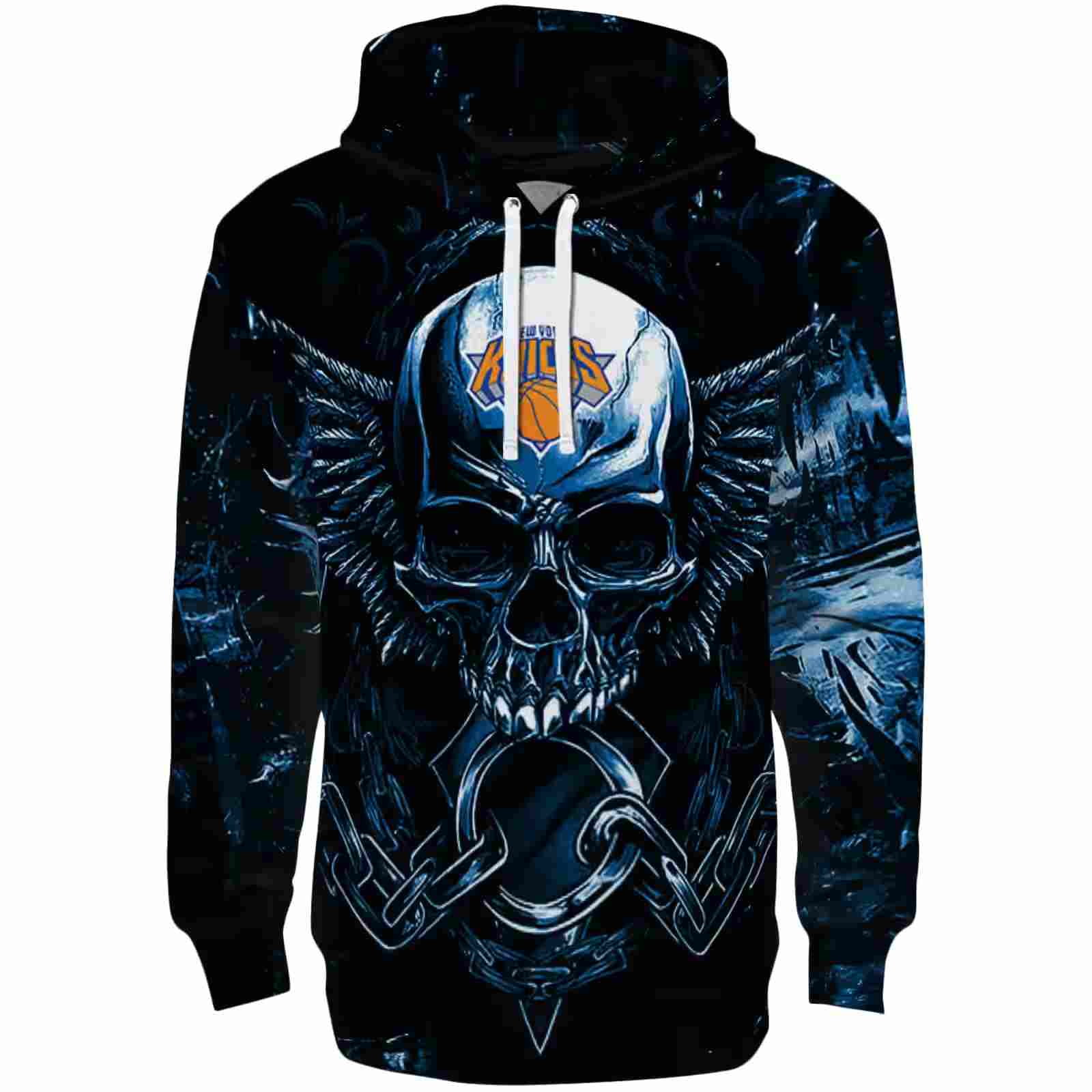 New York Knicks Skull Artwork Blue Black Hoodie