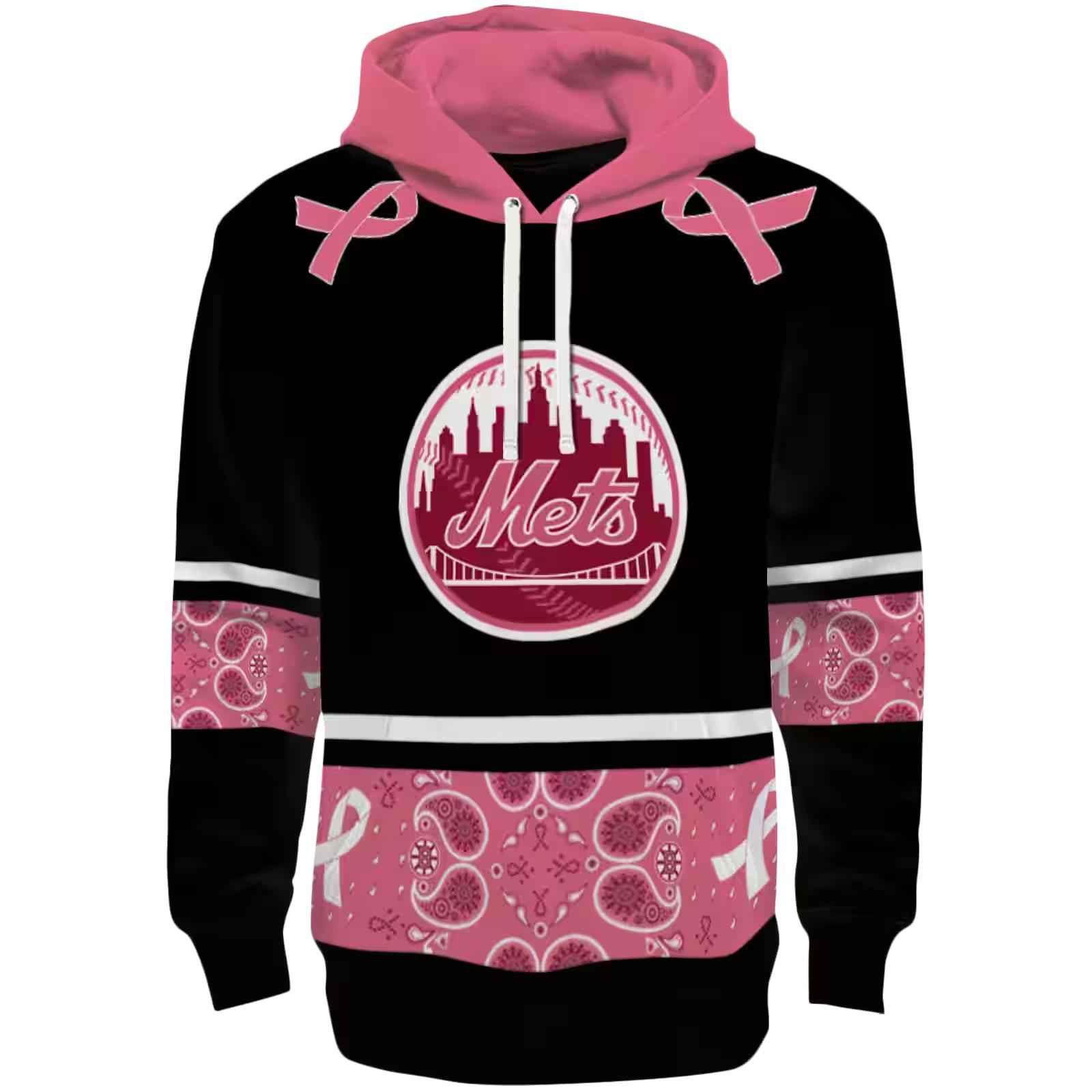 New York Mets Awareness Ribbon Black Pink Hoodie