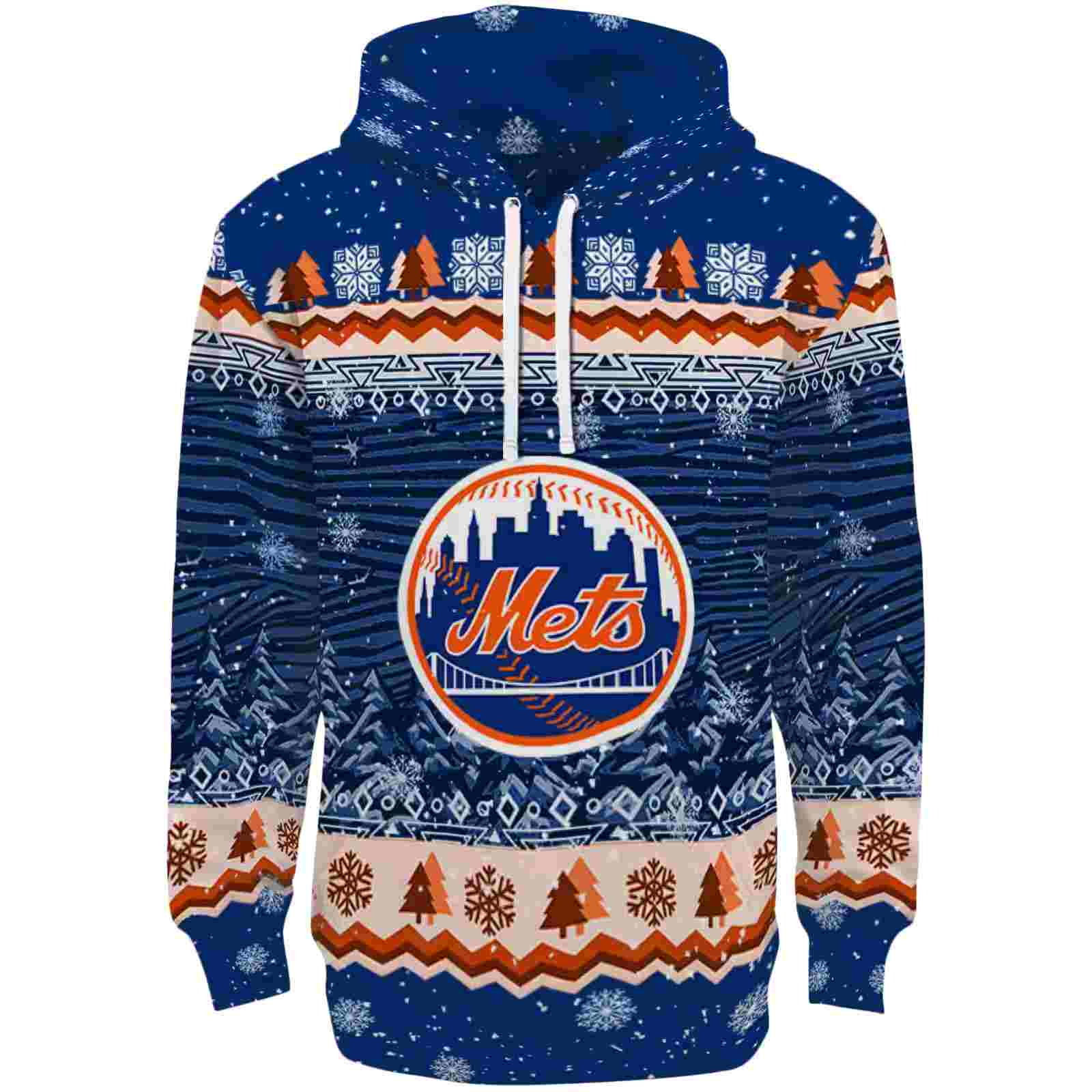 New York Mets Christmas Trees Blue Hoodie