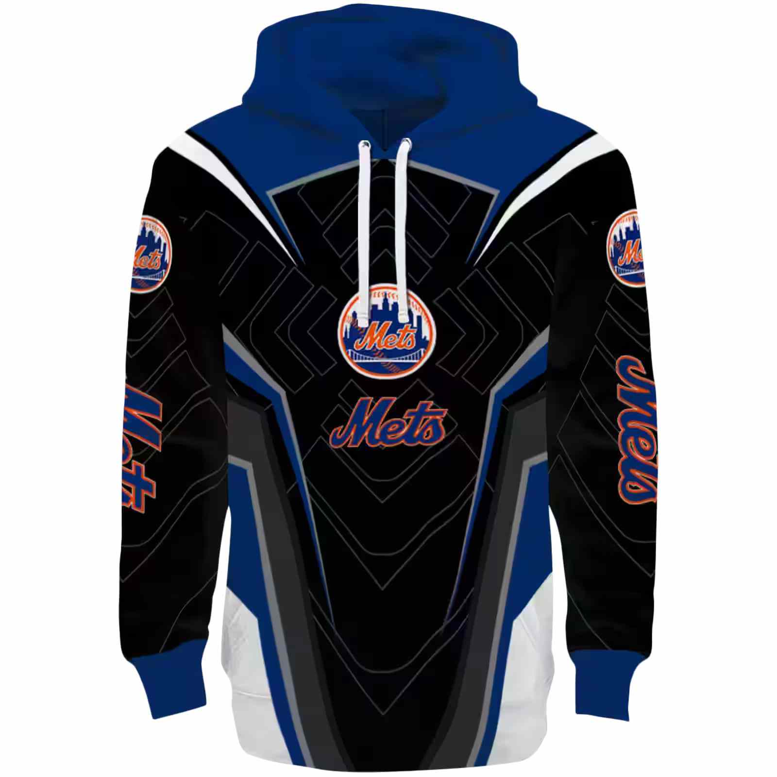 New York Mets Futuristic Pattern Blue Black Hoodie