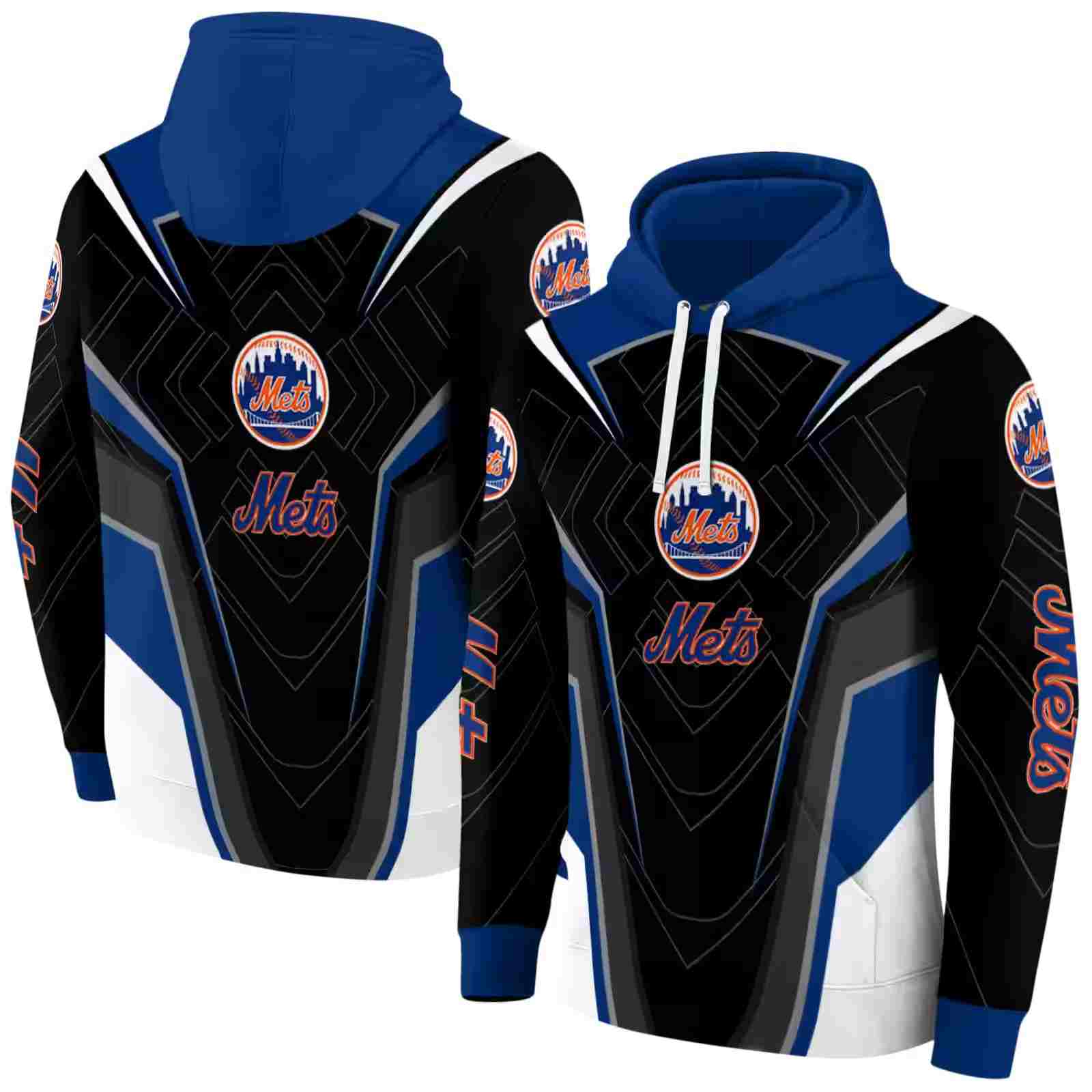 new york mets futuristic pattern blue black hoodie fashion forward