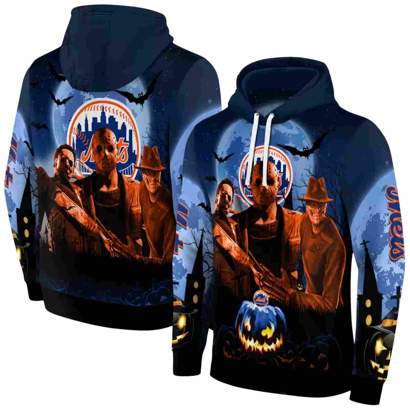 new york mets halloween vibes blue black hoodie fashion forward