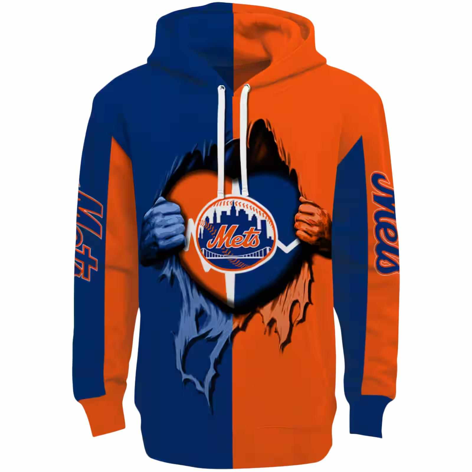 New York Mets Heartbeat Graphic Blue Hoodie