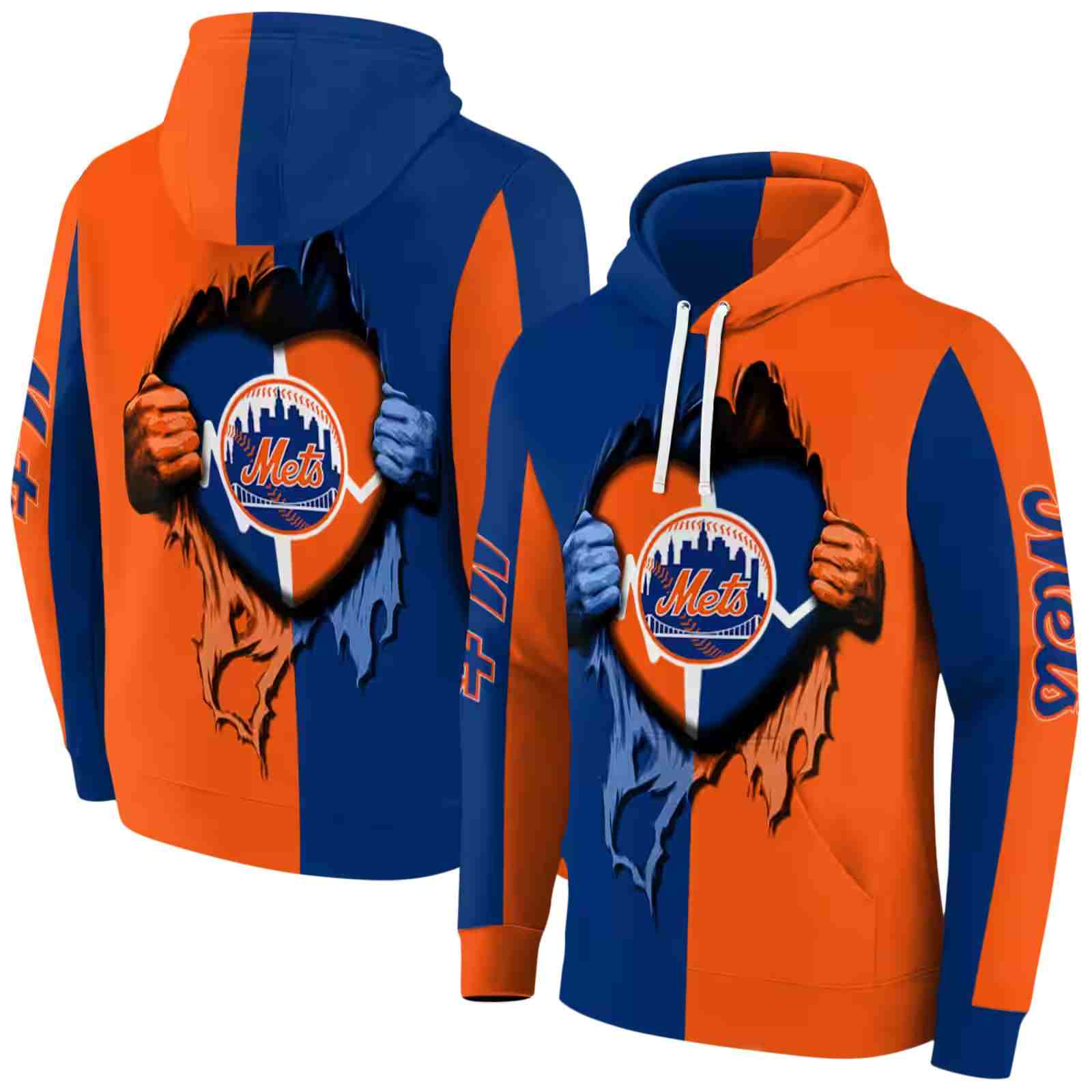 new york mets heartbeat graphic blue hoodie fashion forward