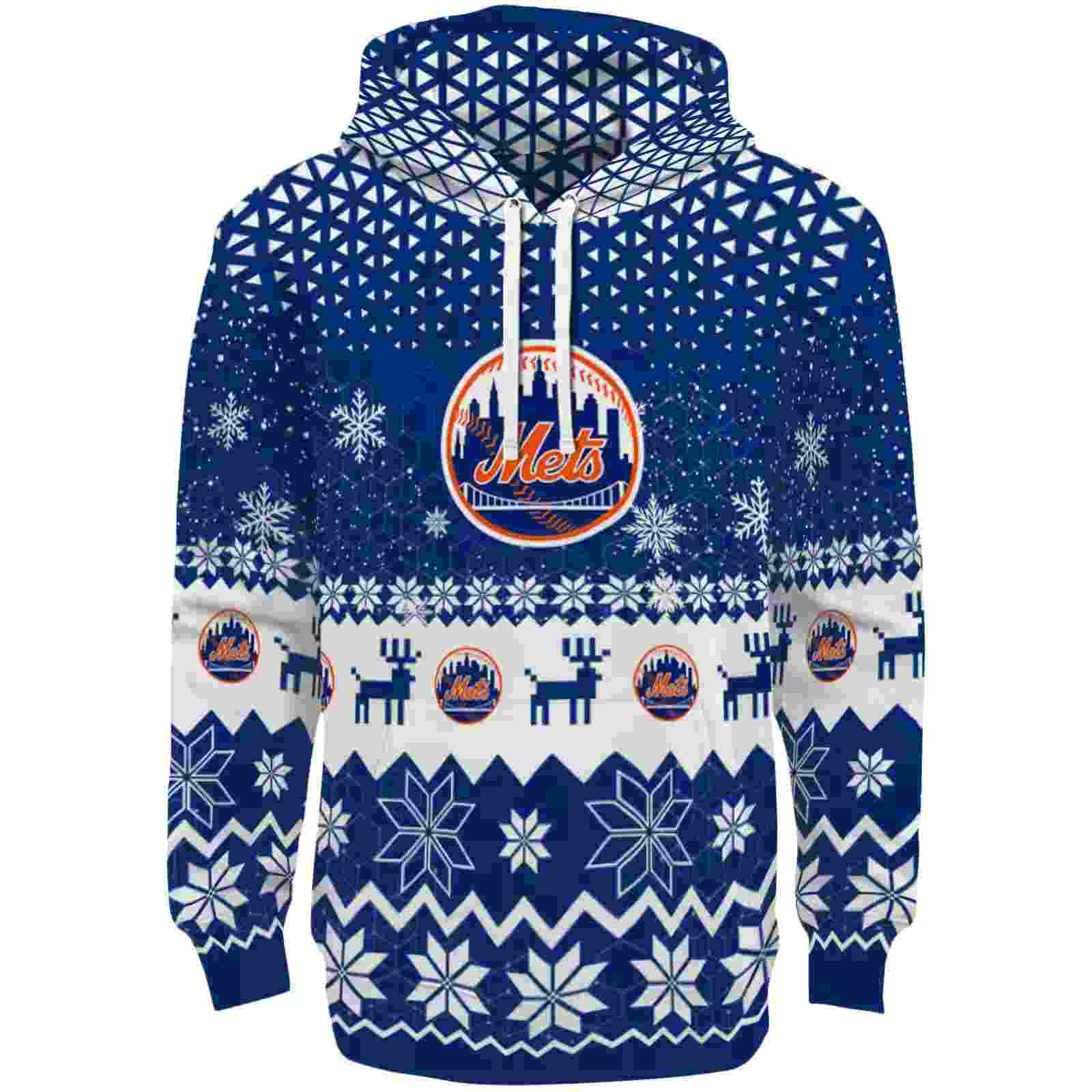 New York Mets Reindeer Motif Blue Hoodie